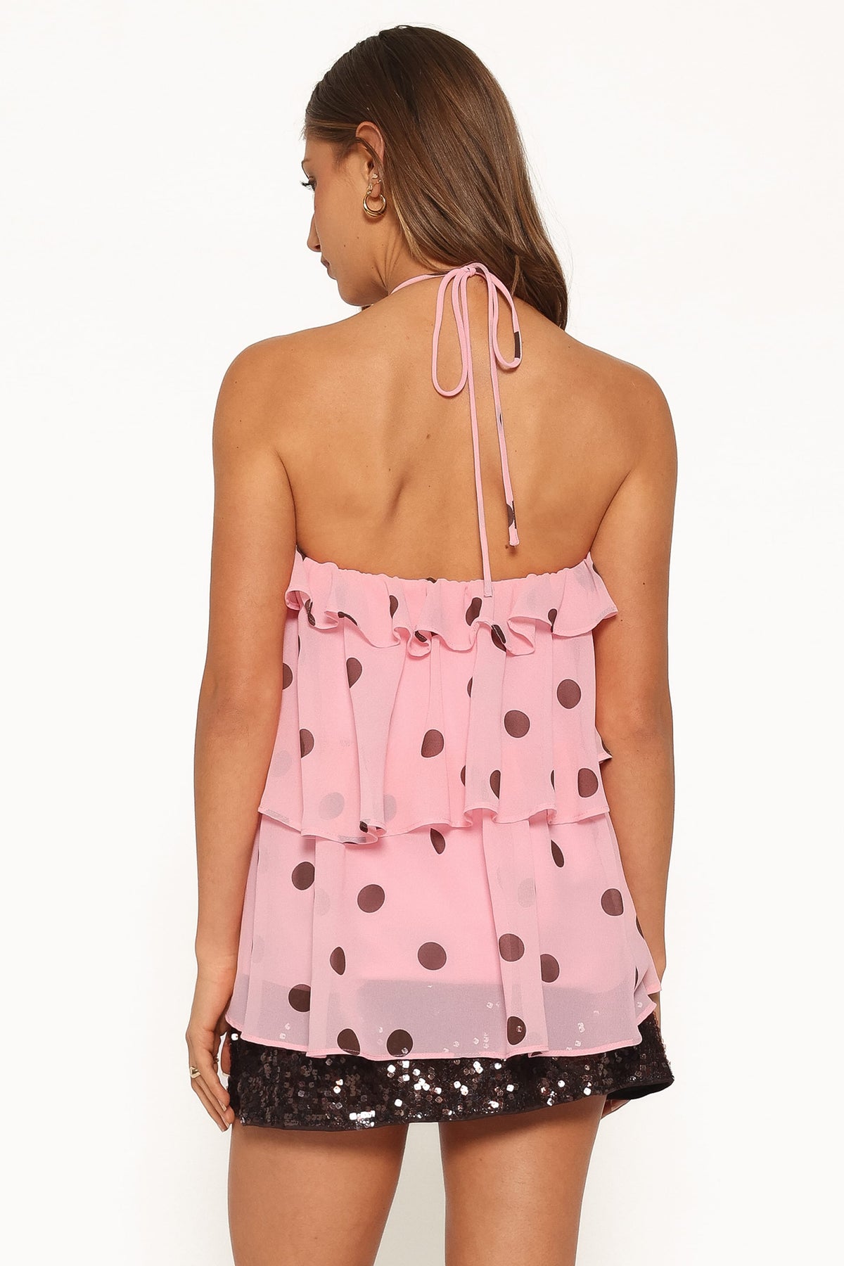 TOPS Helena Halterneck Top - Pink Polka Dot