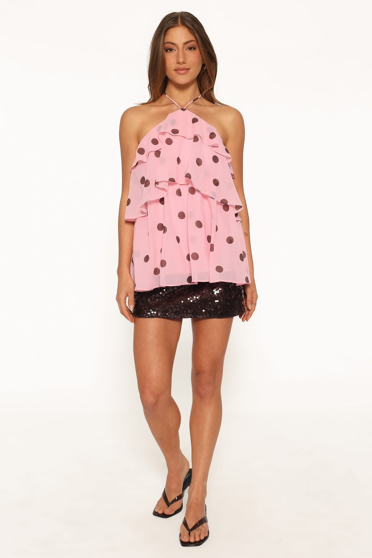TOPS Helena Halterneck Top - Pink Polka Dot