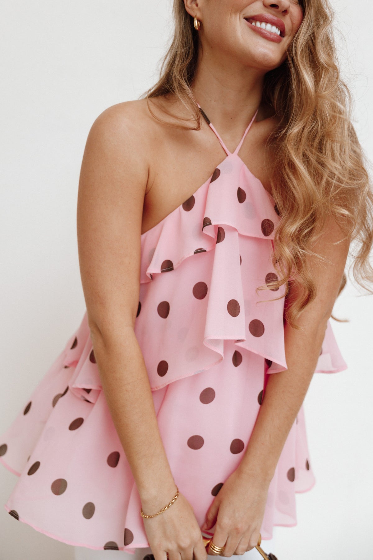 TOPS Helena Halterneck Top - Pink Polka Dot