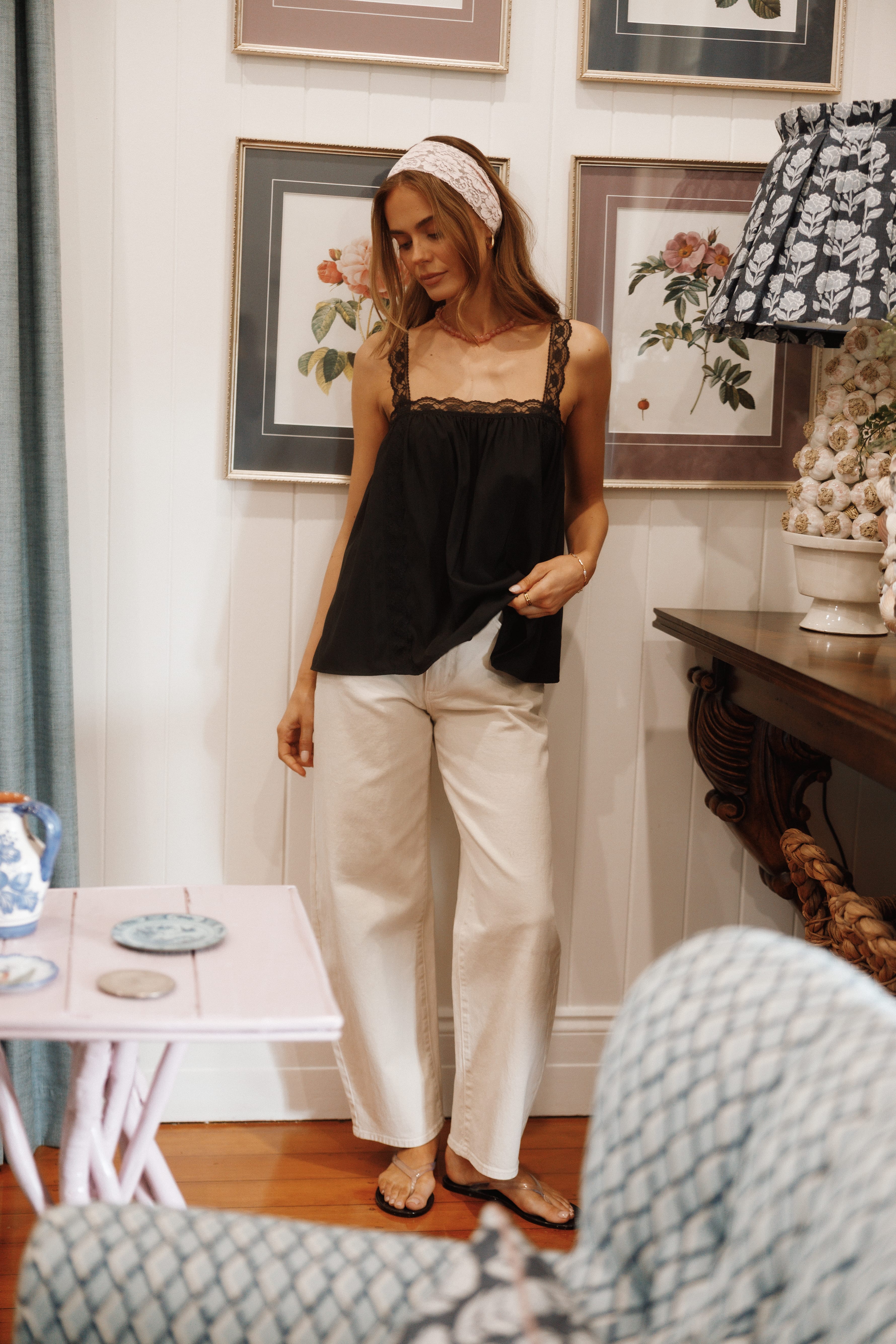 TOPS Imme Lace Trim Top - Black