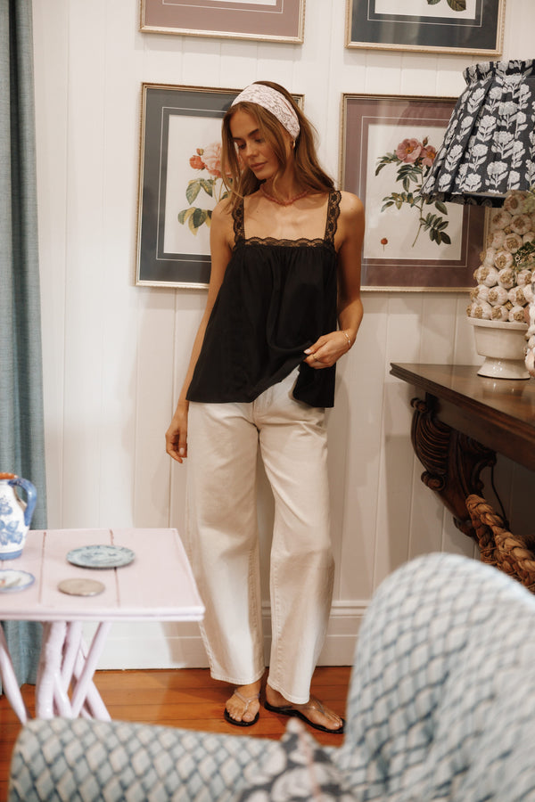 TOPS Imme Lace Trim Top - Black