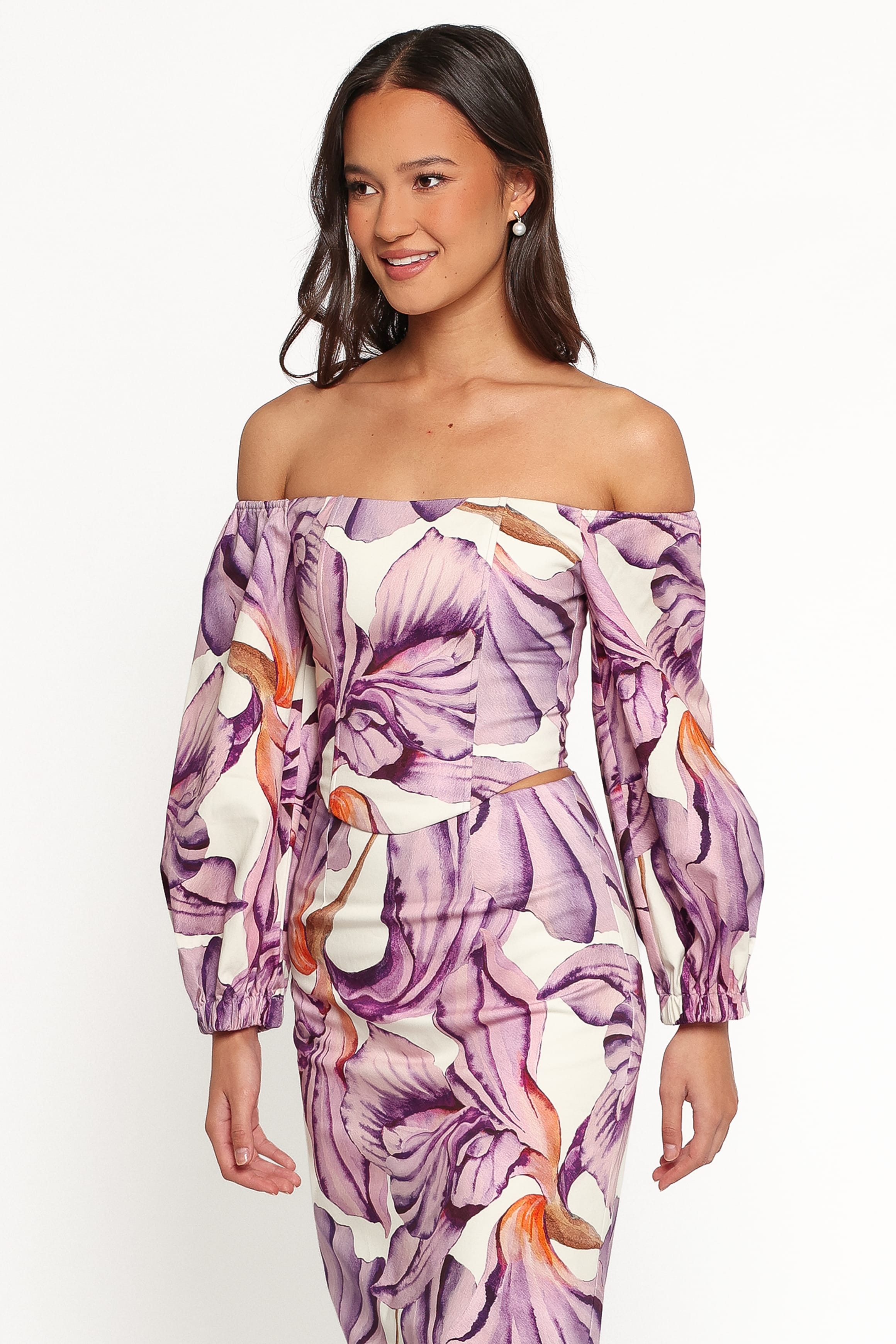 TOPS Kitty Off Shoulder Top - Orchid Floral