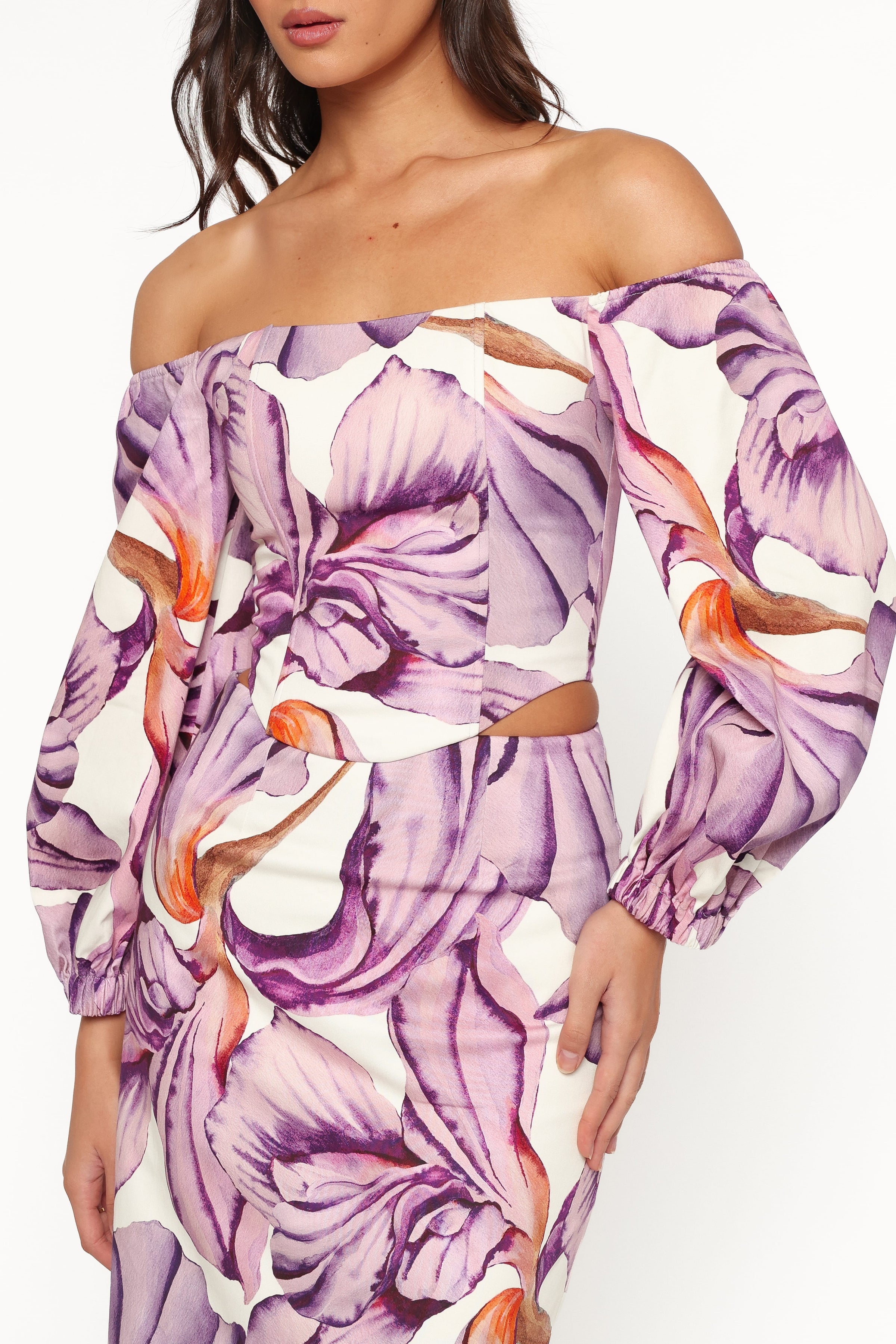 TOPS Kitty Off Shoulder Top - Orchid Floral