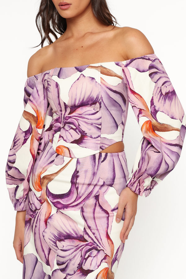 TOPS Kitty Off Shoulder Top - Orchid Floral