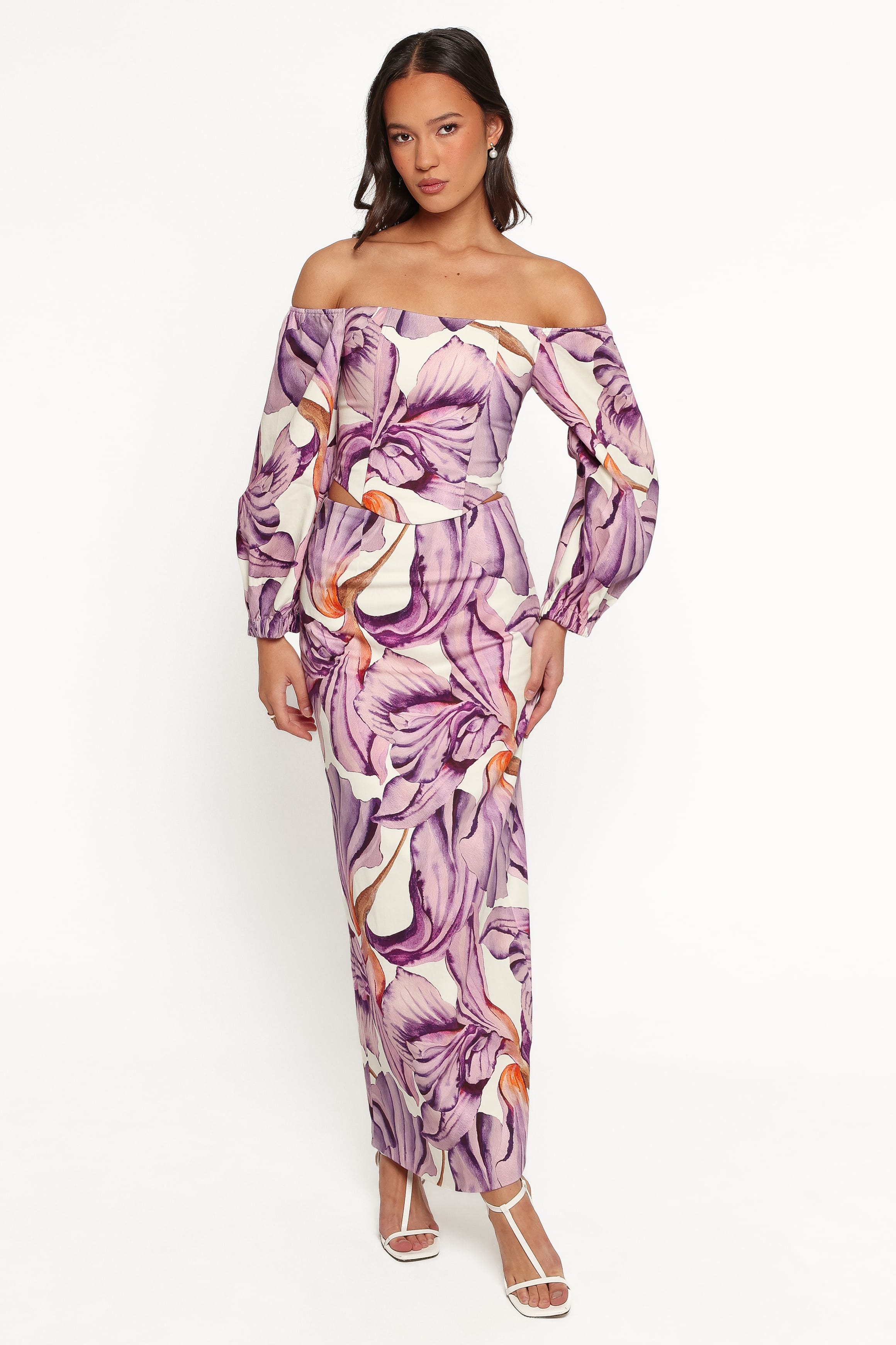 TOPS Kitty Off Shoulder Top - Orchid Floral