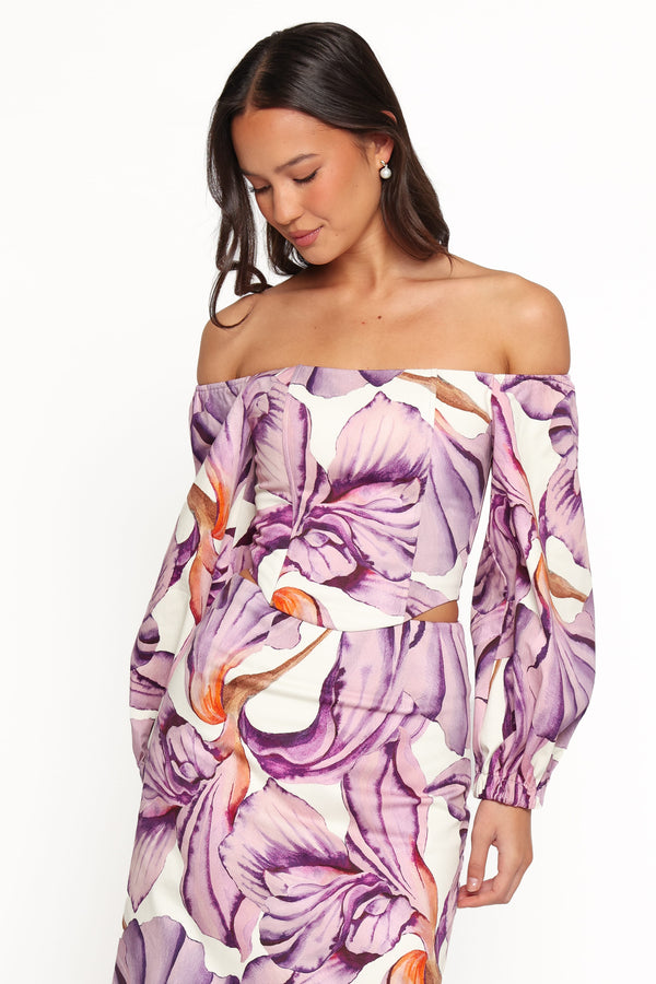 TOPS Kitty Off Shoulder Top - Orchid Floral