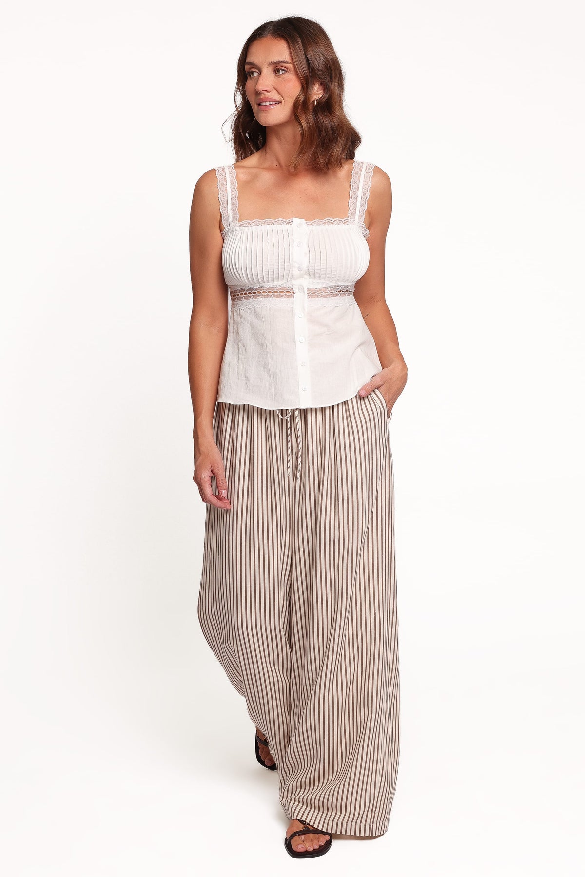 TOPS Kivara Lace Inset Top - White