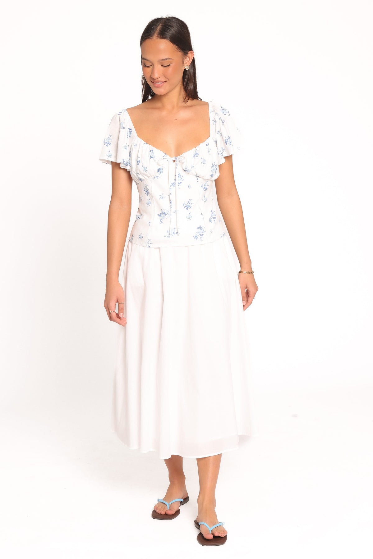 TOPS Laeriel Flutter Sleeve Top - Cream Floral