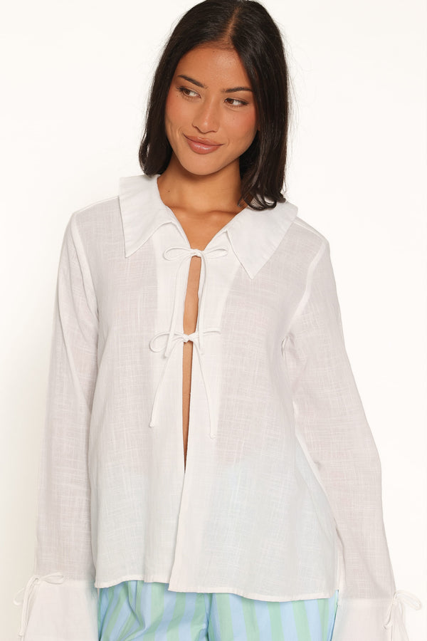 TOPS Liza Tie Front Shirt - White