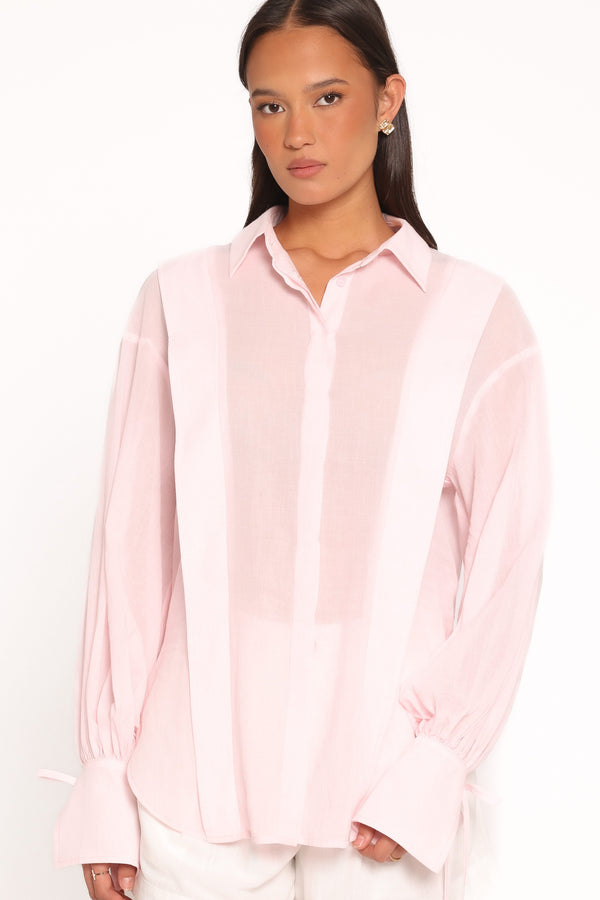TOPS Lou Tie Cuff Shirt - Pale Pink