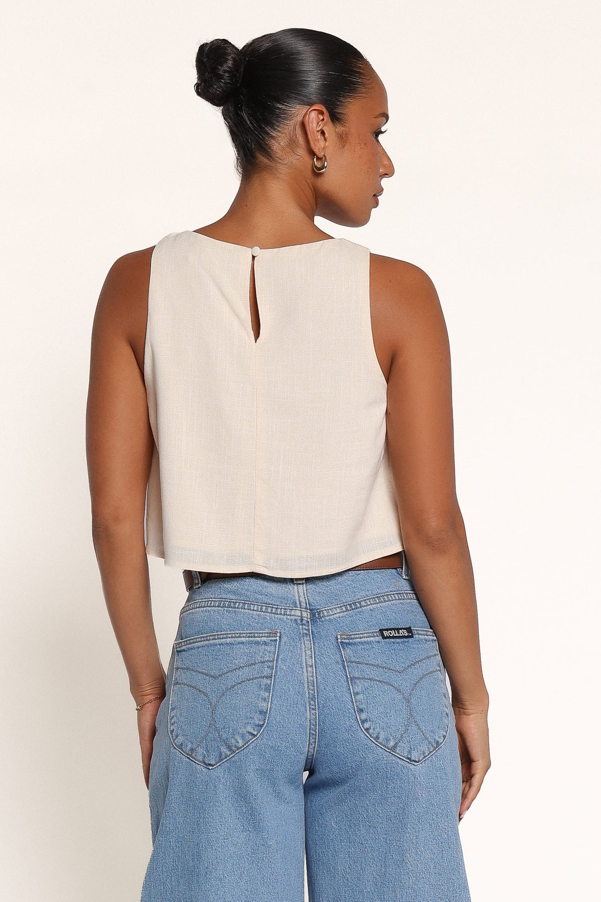 TOPS Madison Linen Cropped Tank - Beige