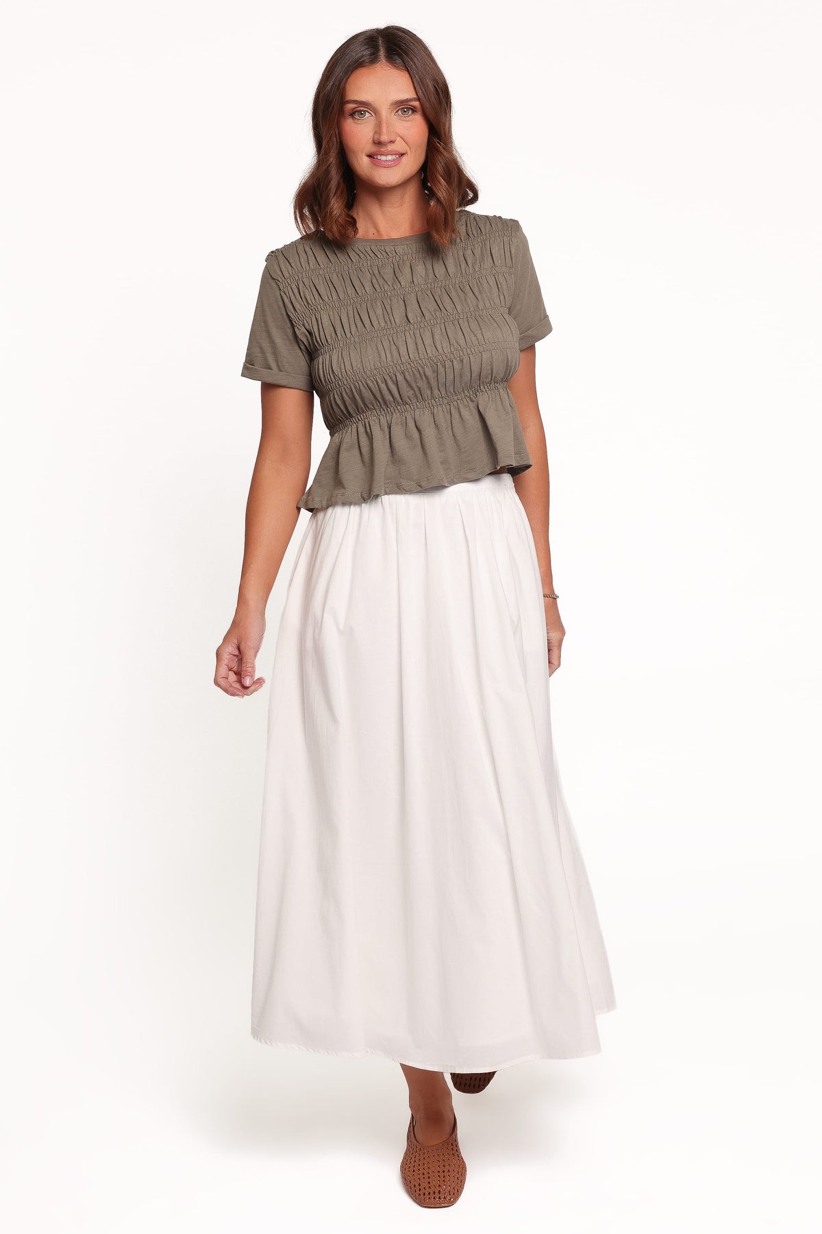 TOPS Maralyn Ruched Baby Tee - Khaki