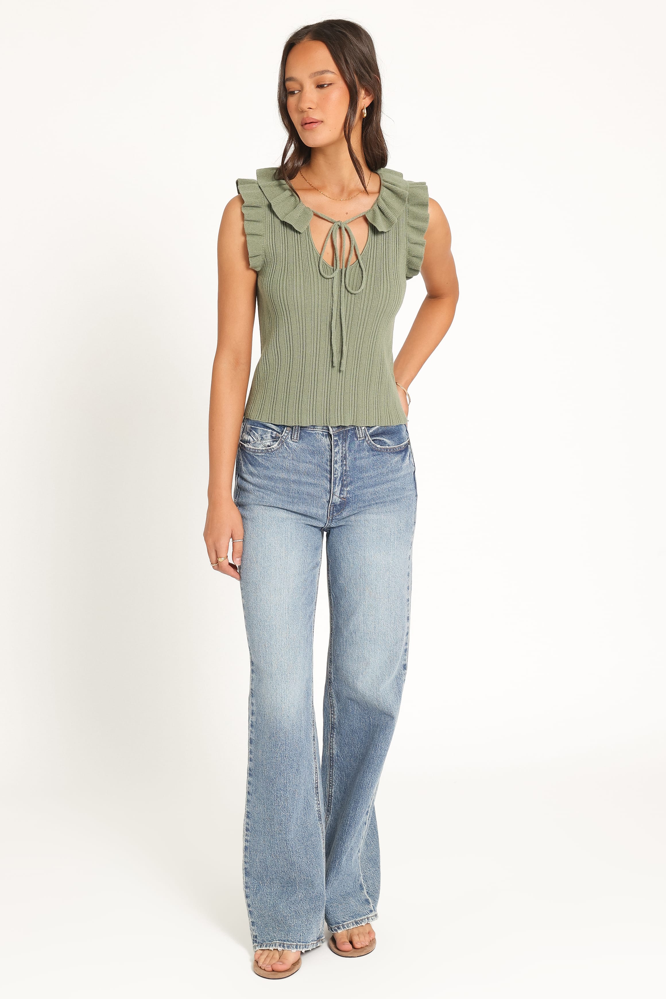 TOPS Mari Knitted Top - Moss Green