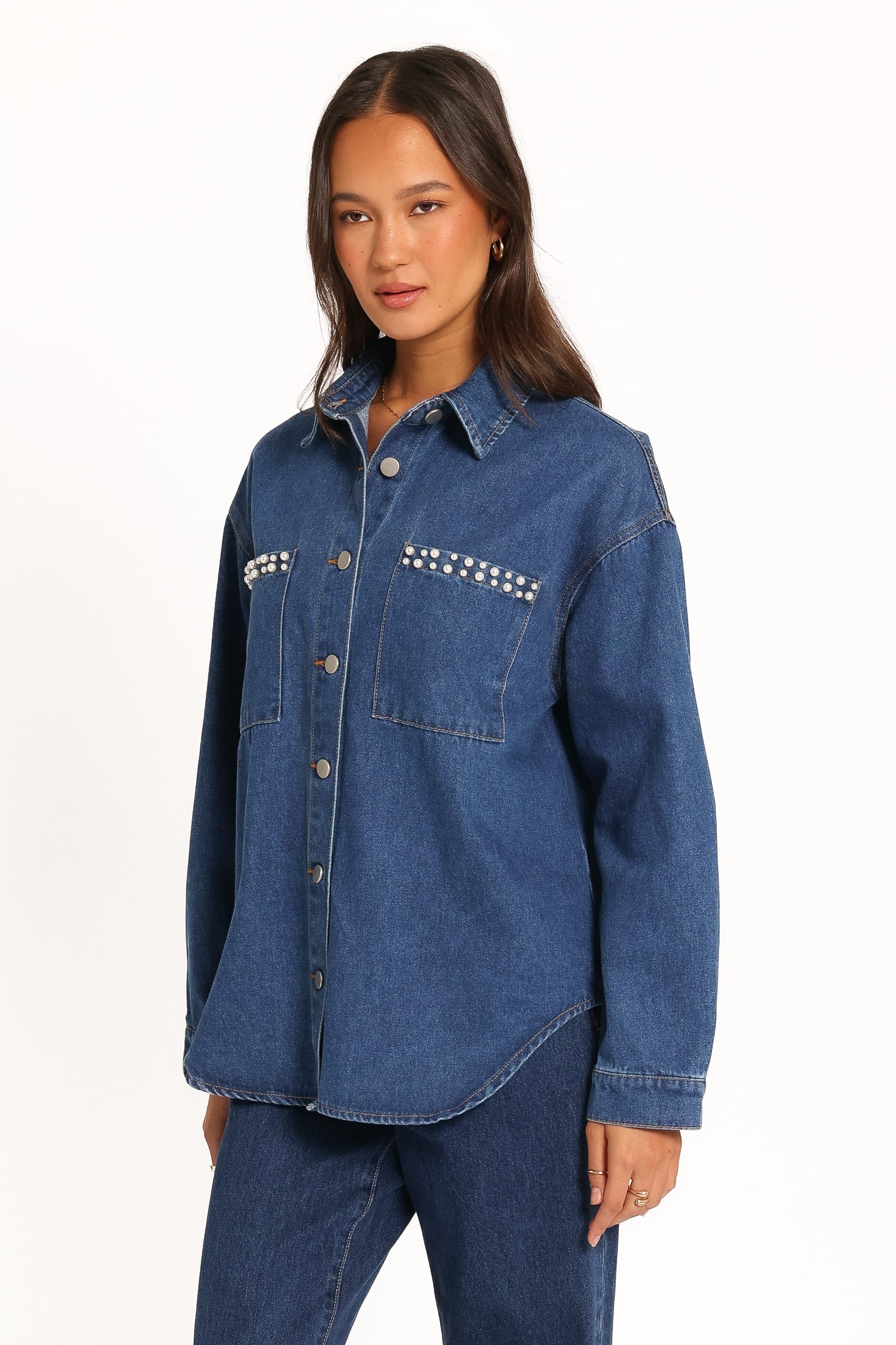 TOPS Mariska Pearl Denim Shirt - Indigo