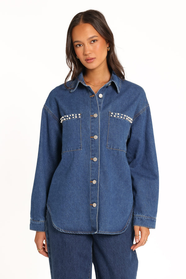 TOPS Mariska Pearl Denim Shirt - Indigo