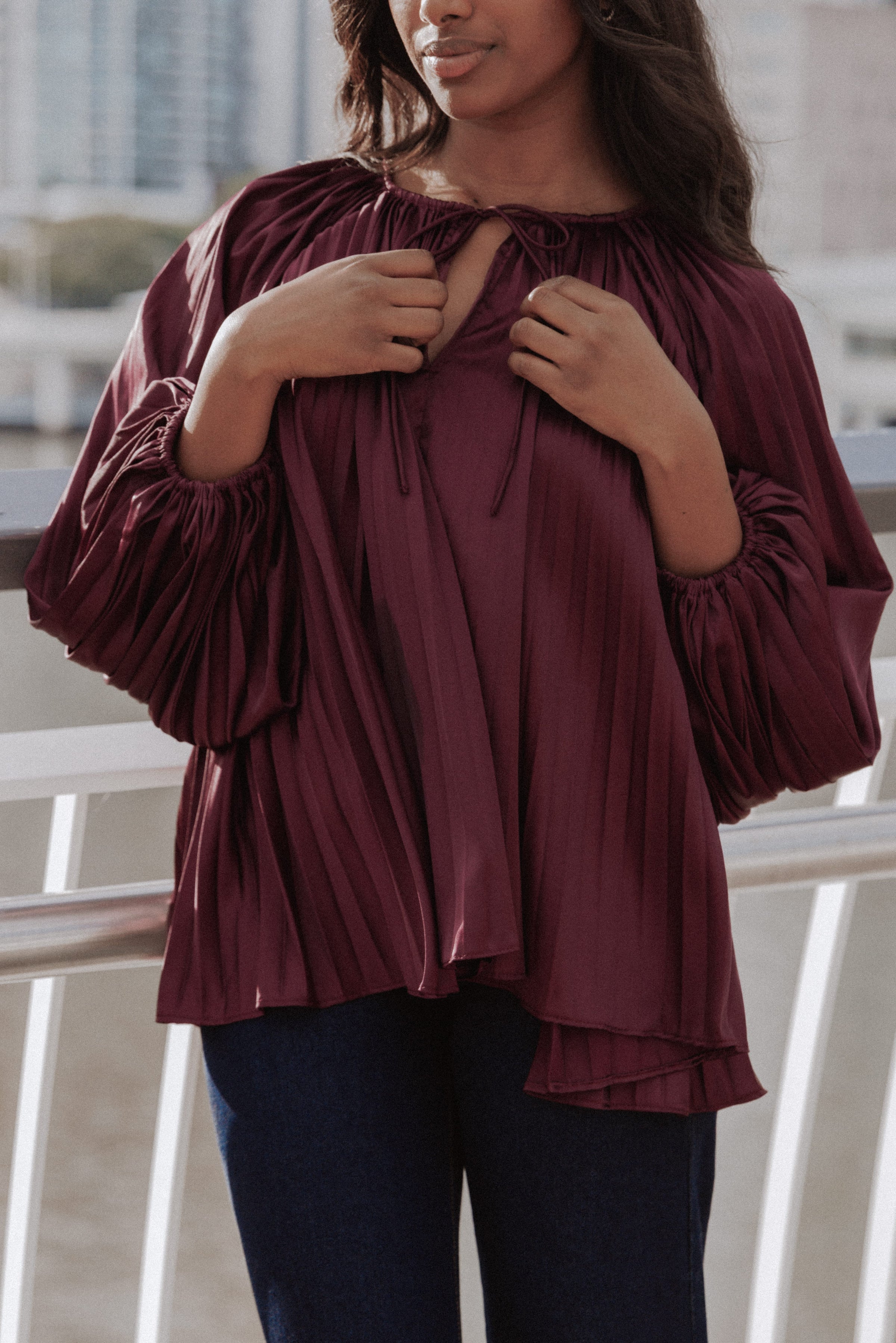 TOPS Marshall Pleated Top - Burgundy