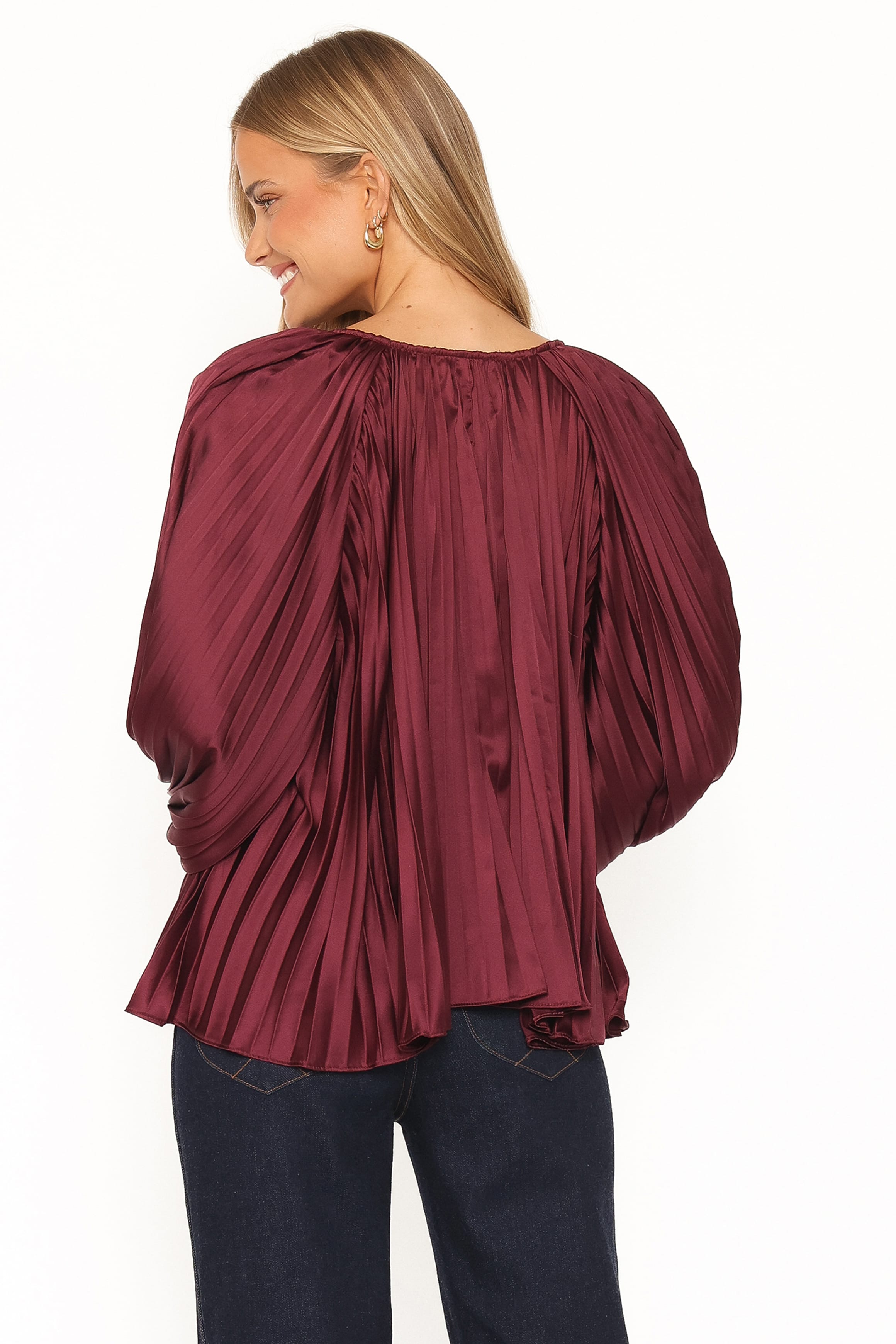 TOPS Marshall Pleated Top - Burgundy