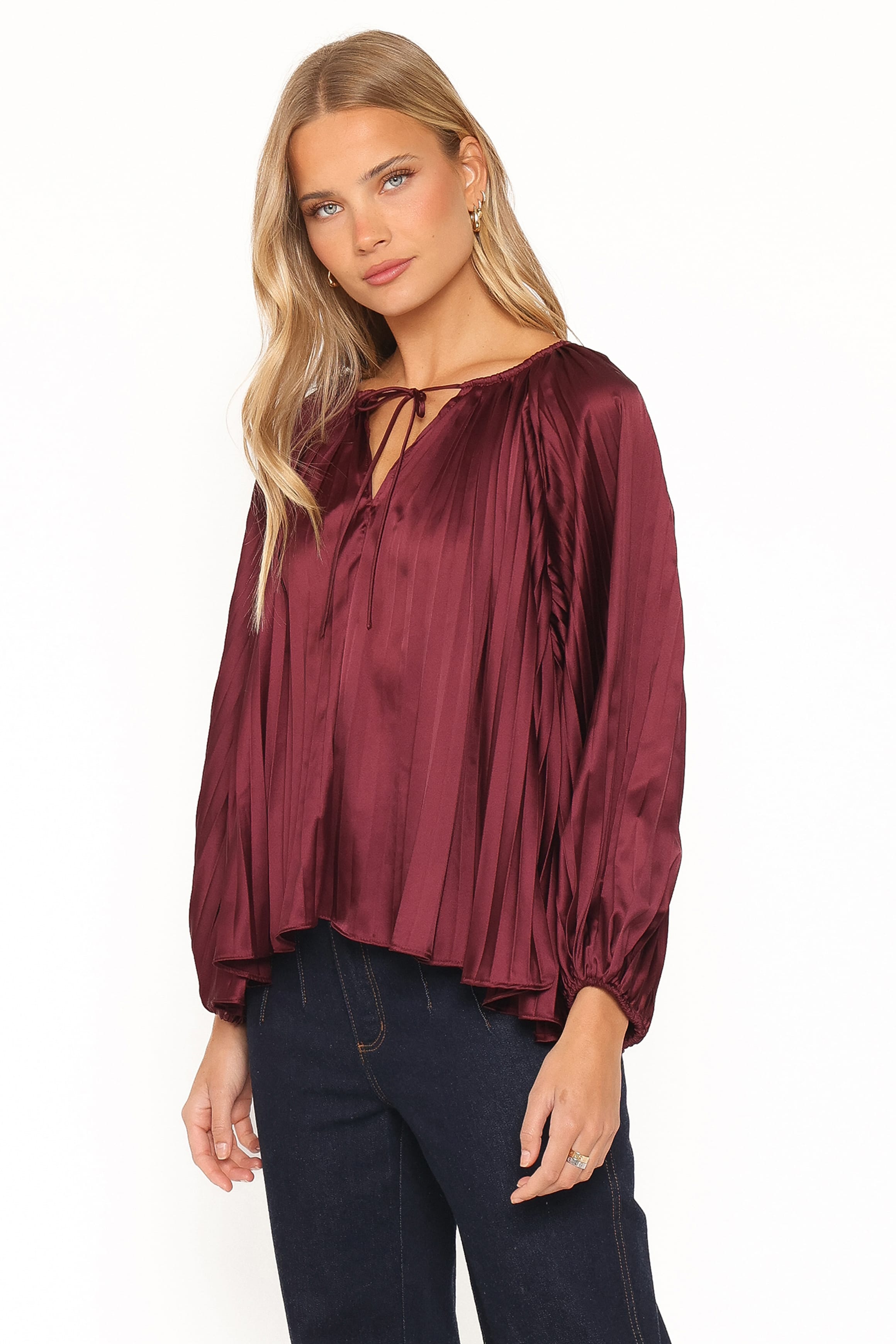 TOPS Marshall Pleated Top - Burgundy