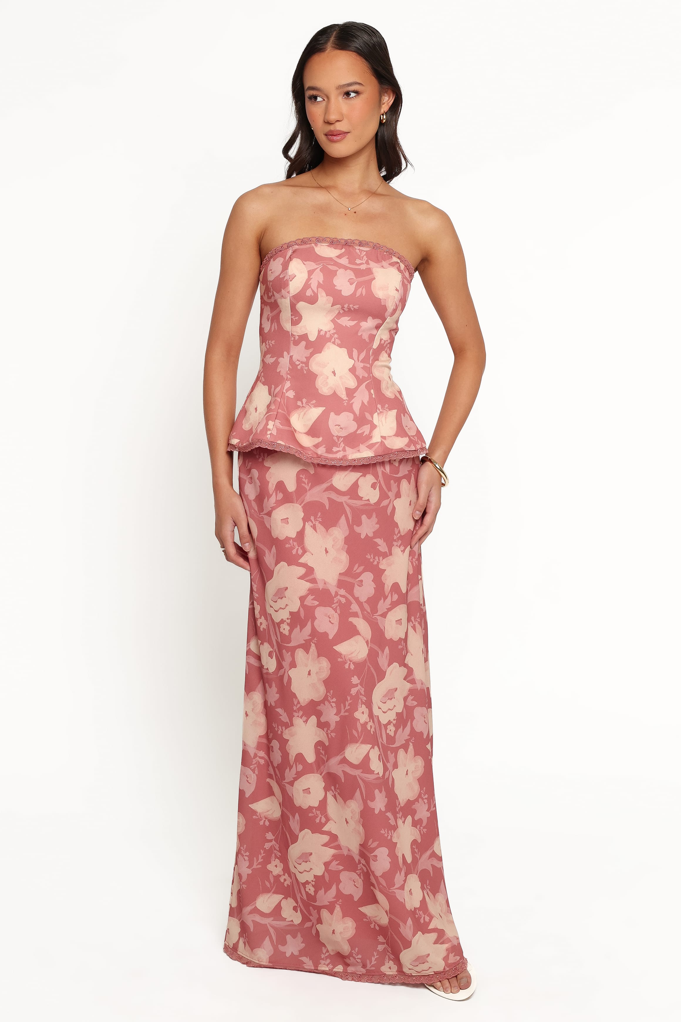 TOPS Mera Peplum Top - Terracotta Floral