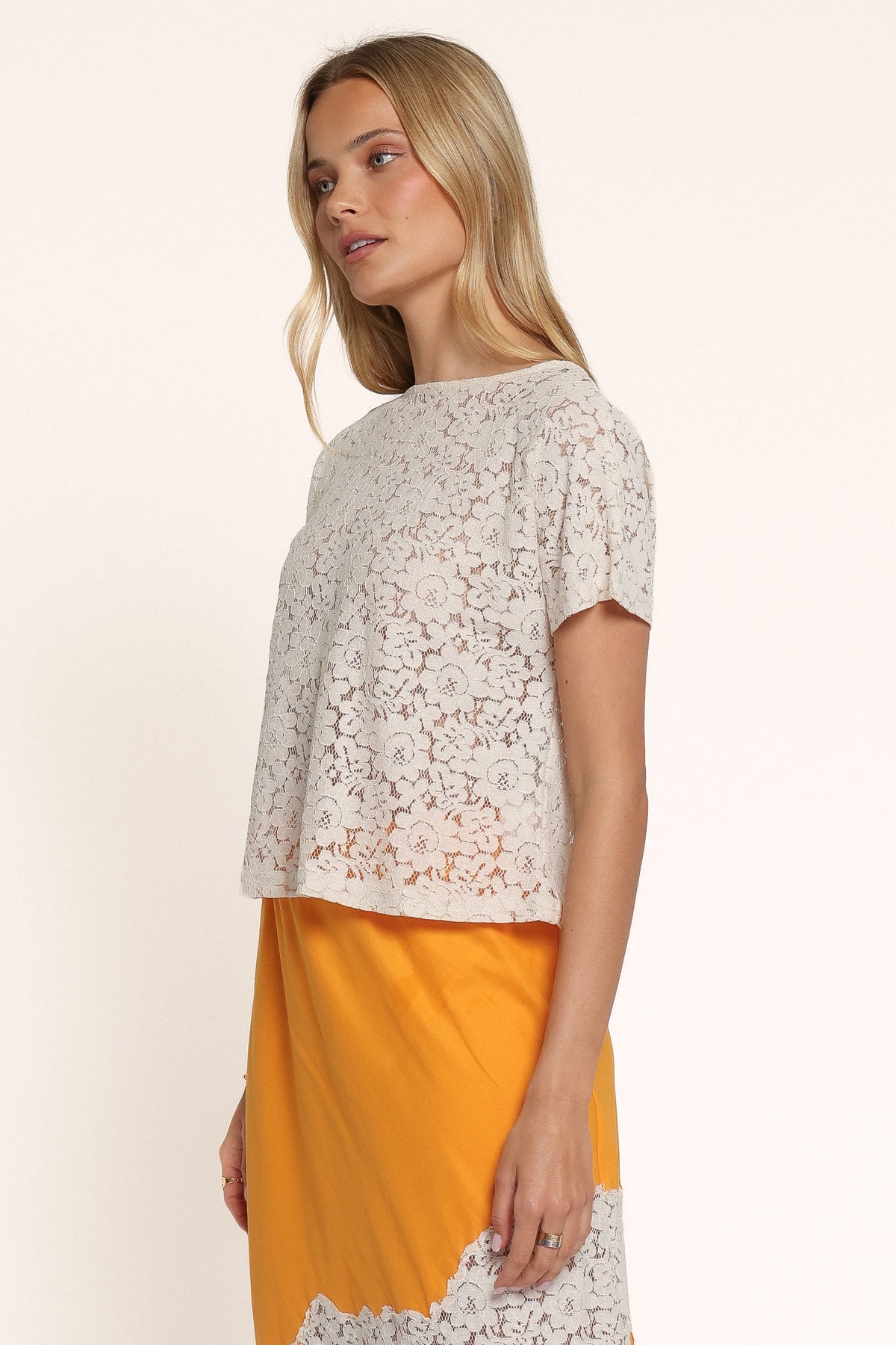 TOPS Misty Shell Top - Cream Lace