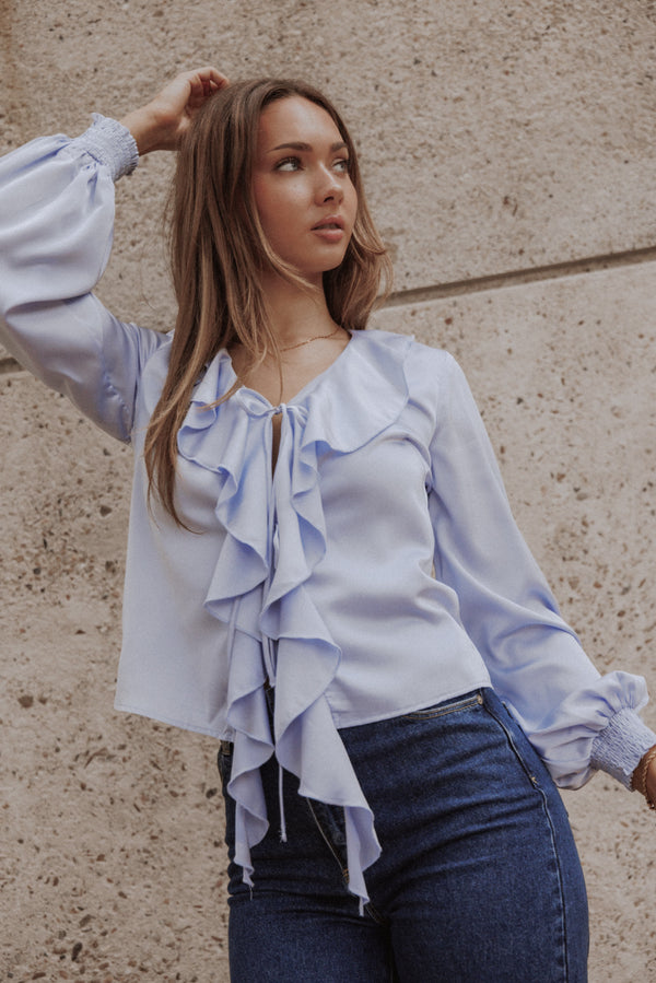 TOPS Montreux Frilled Top - Blue