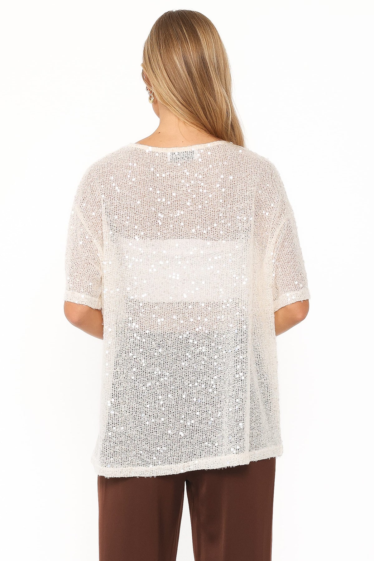 TOPS Nadine Sheer Tee Top - Cream