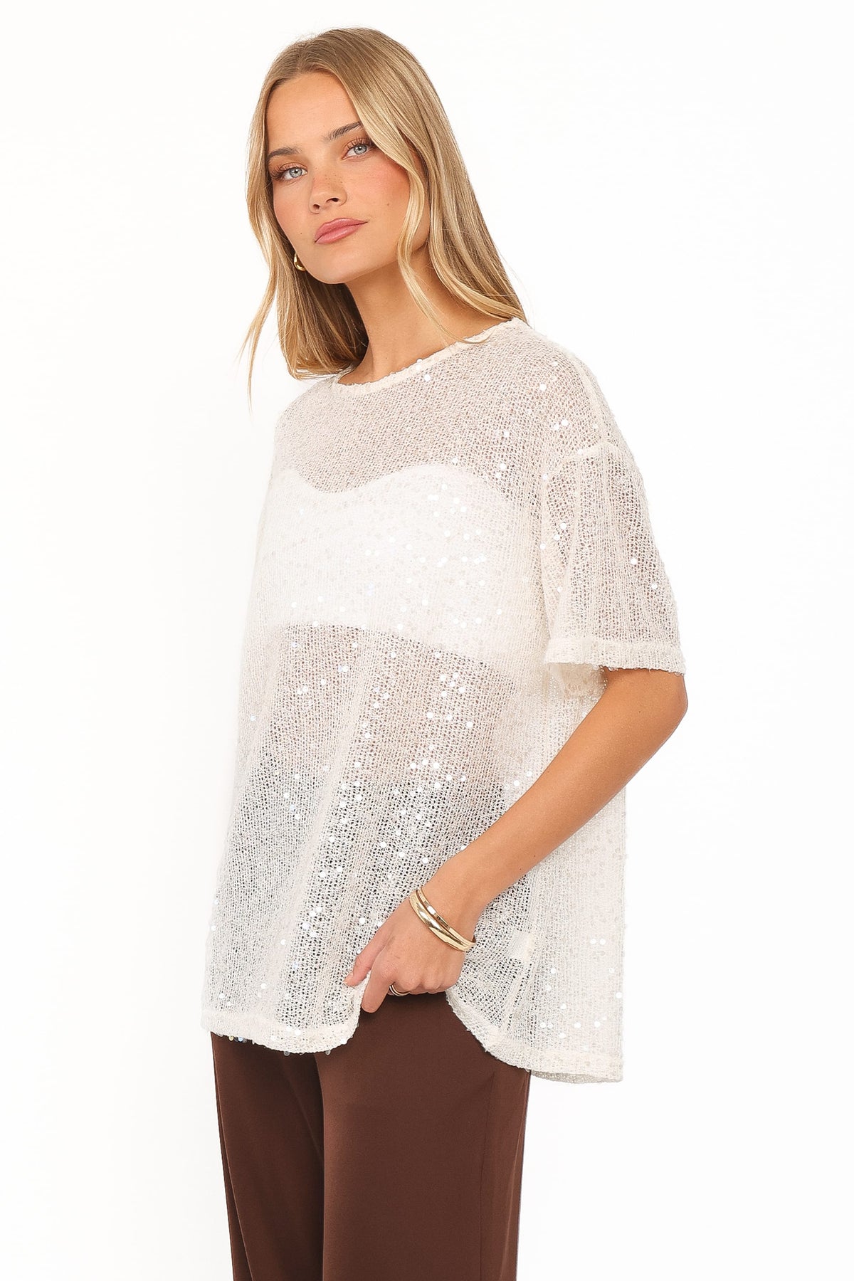 TOPS Nadine Sheer Tee Top - Cream