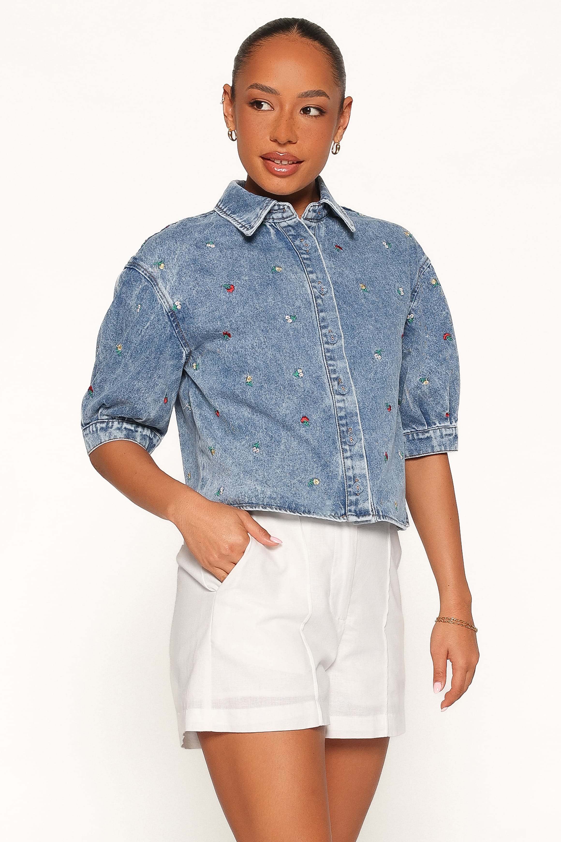 TOPS Nerys Embroidered Shirt - Medium Wash