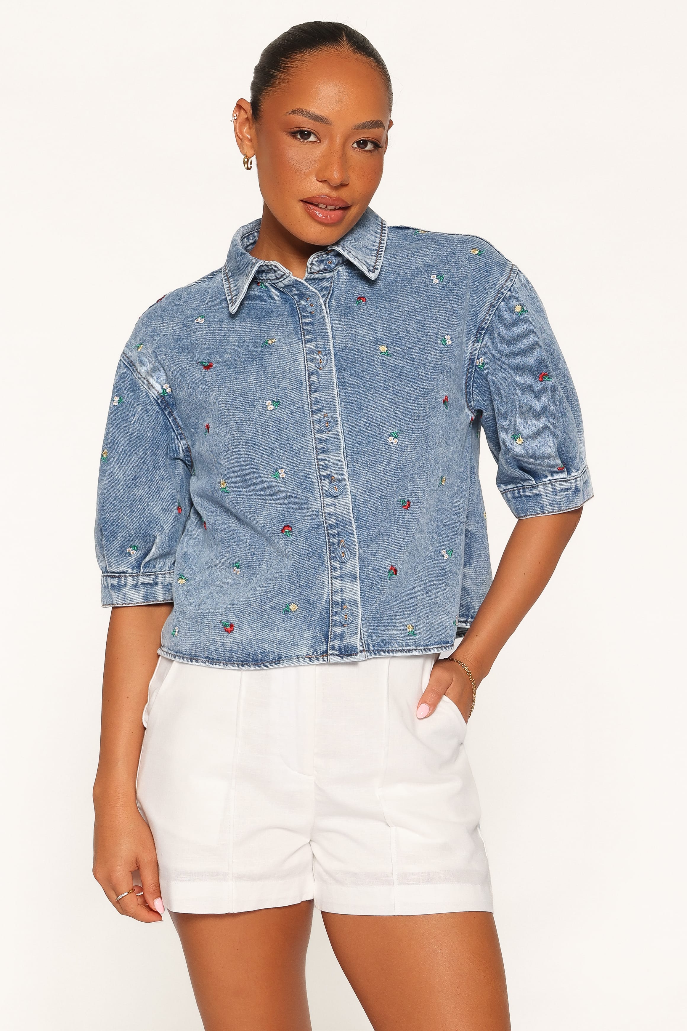 TOPS Nerys Embroidered Shirt - Medium Wash