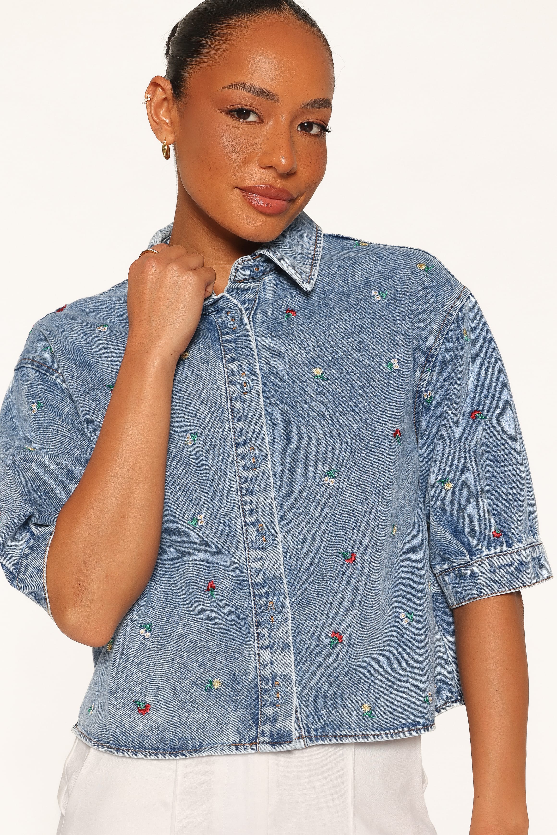 TOPS Nerys Embroidered Shirt - Medium Wash
