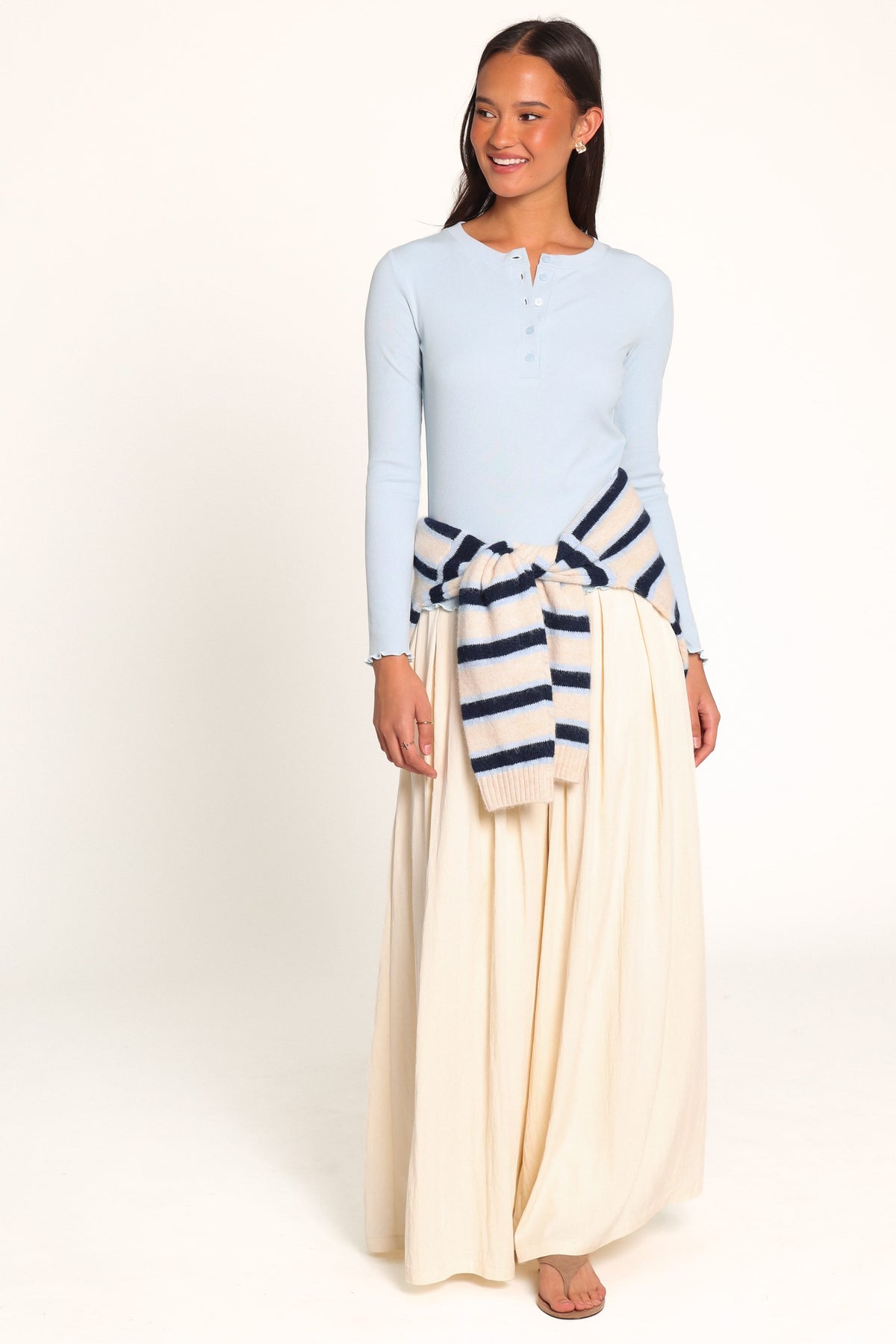 TOPS Nicoletta Henley Top - Pale Blue