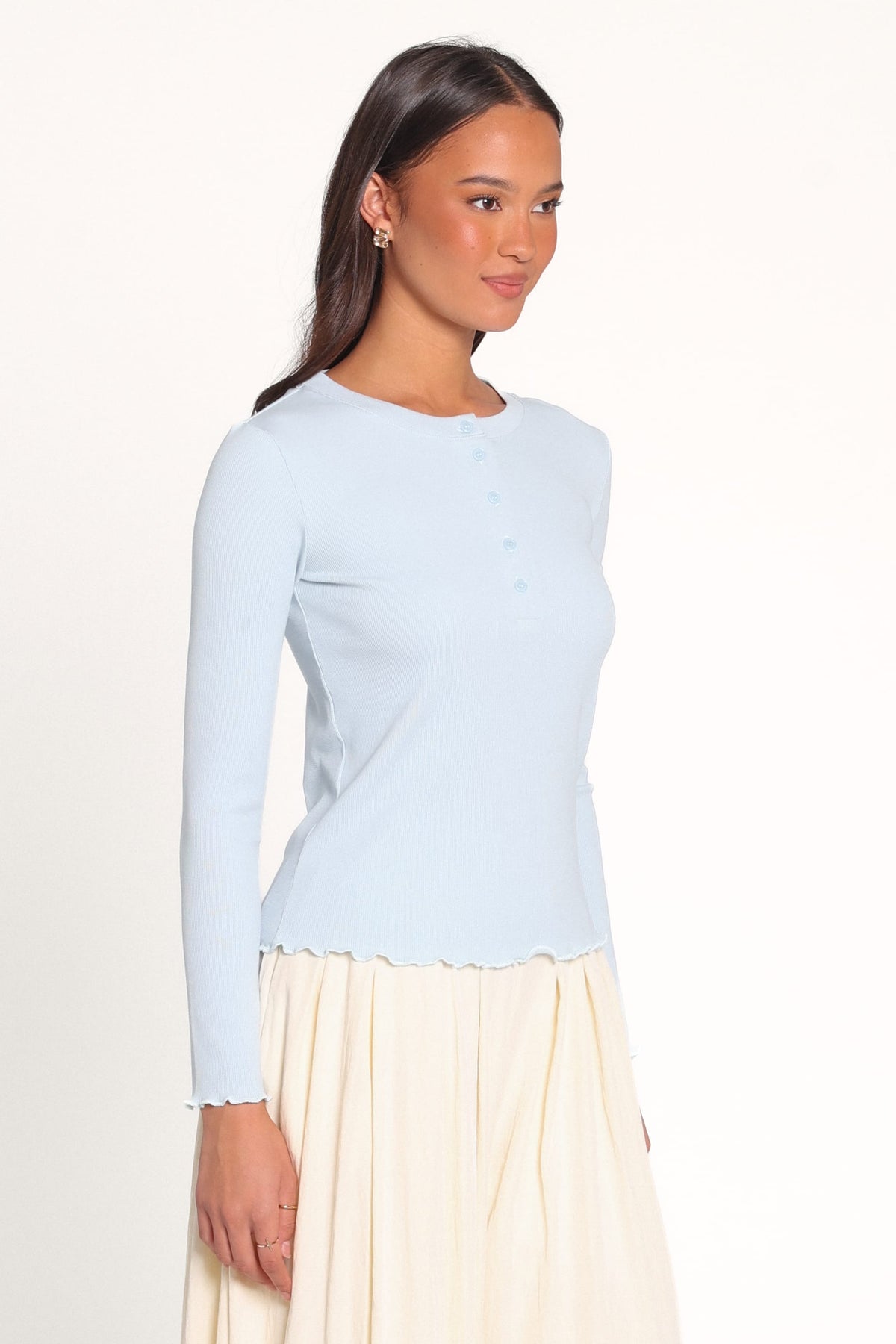 TOPS Nicoletta Henley Top - Pale Blue