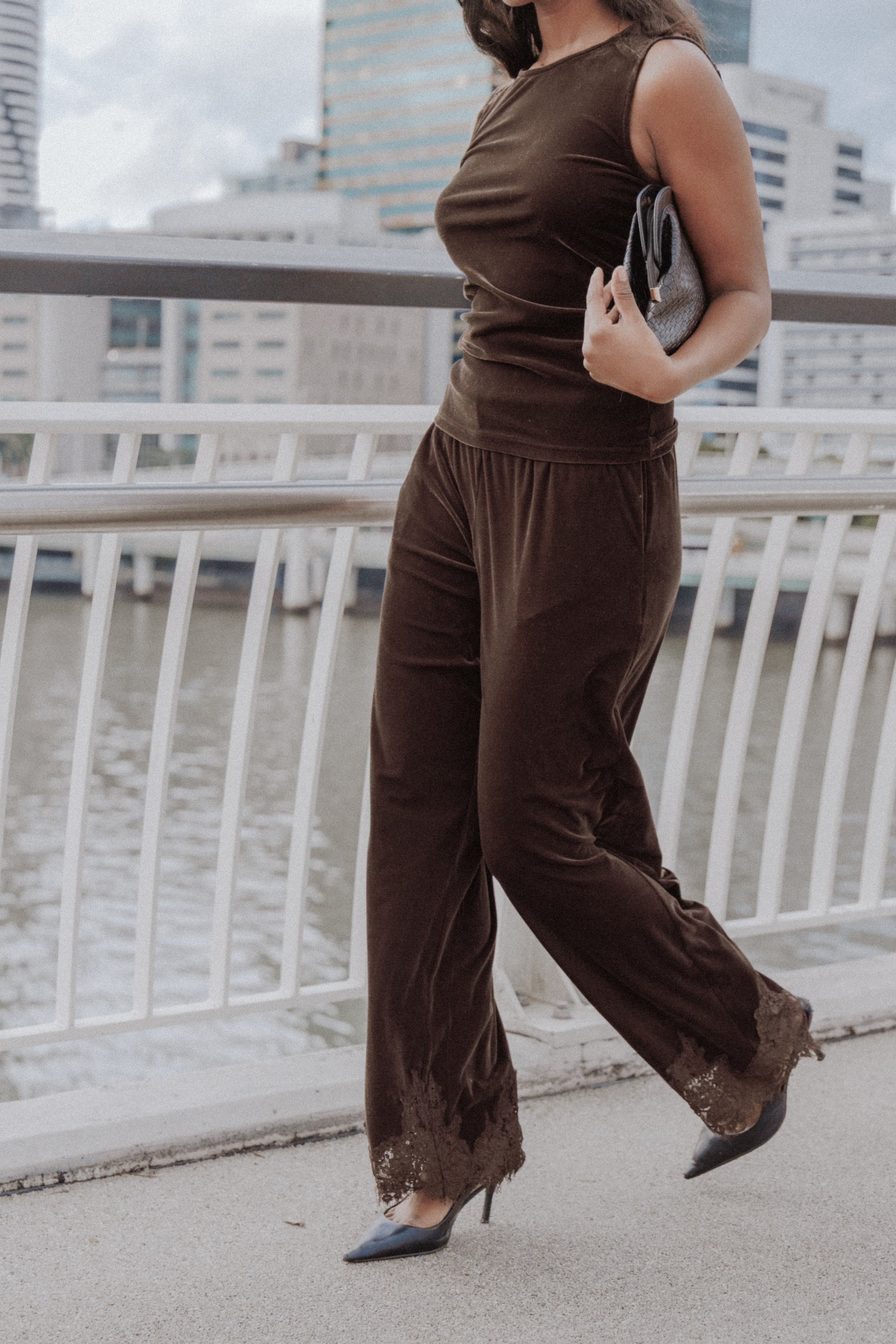 TOPS Nissa Velvet Top - Chocolate Lace