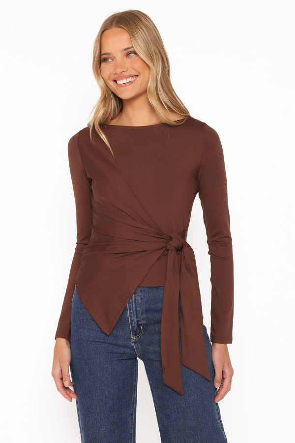 TOPS Noah Gathered Knit Top - Chocolate