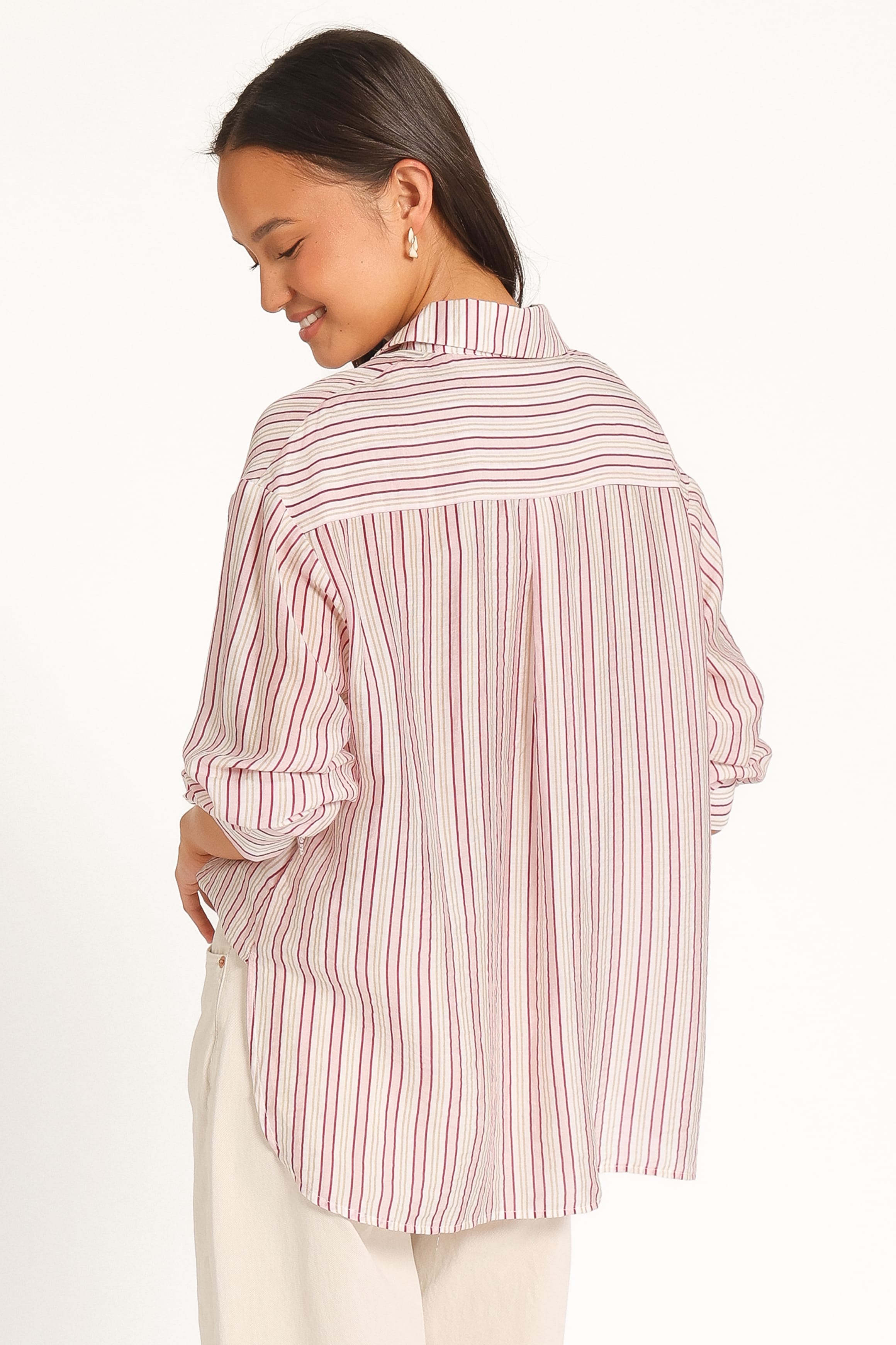 TOPS Nuala Oversized Shirt - Pink Candy Stripe