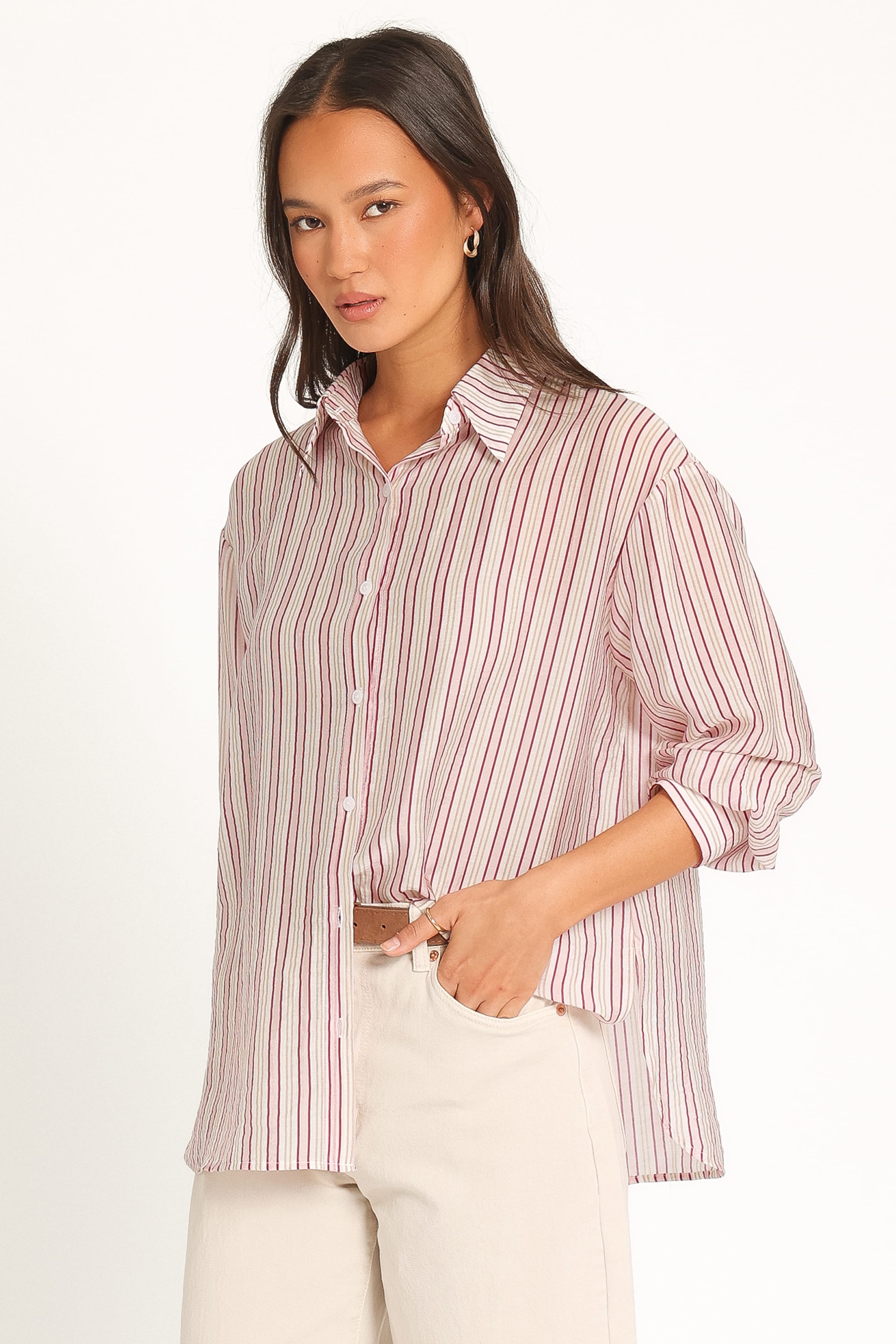 TOPS Nuala Oversized Shirt - Pink Candy Stripe