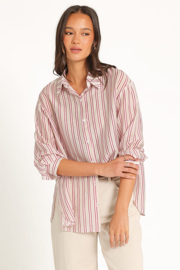 TOPS Nuala Oversized Shirt - Pink Candy Stripe