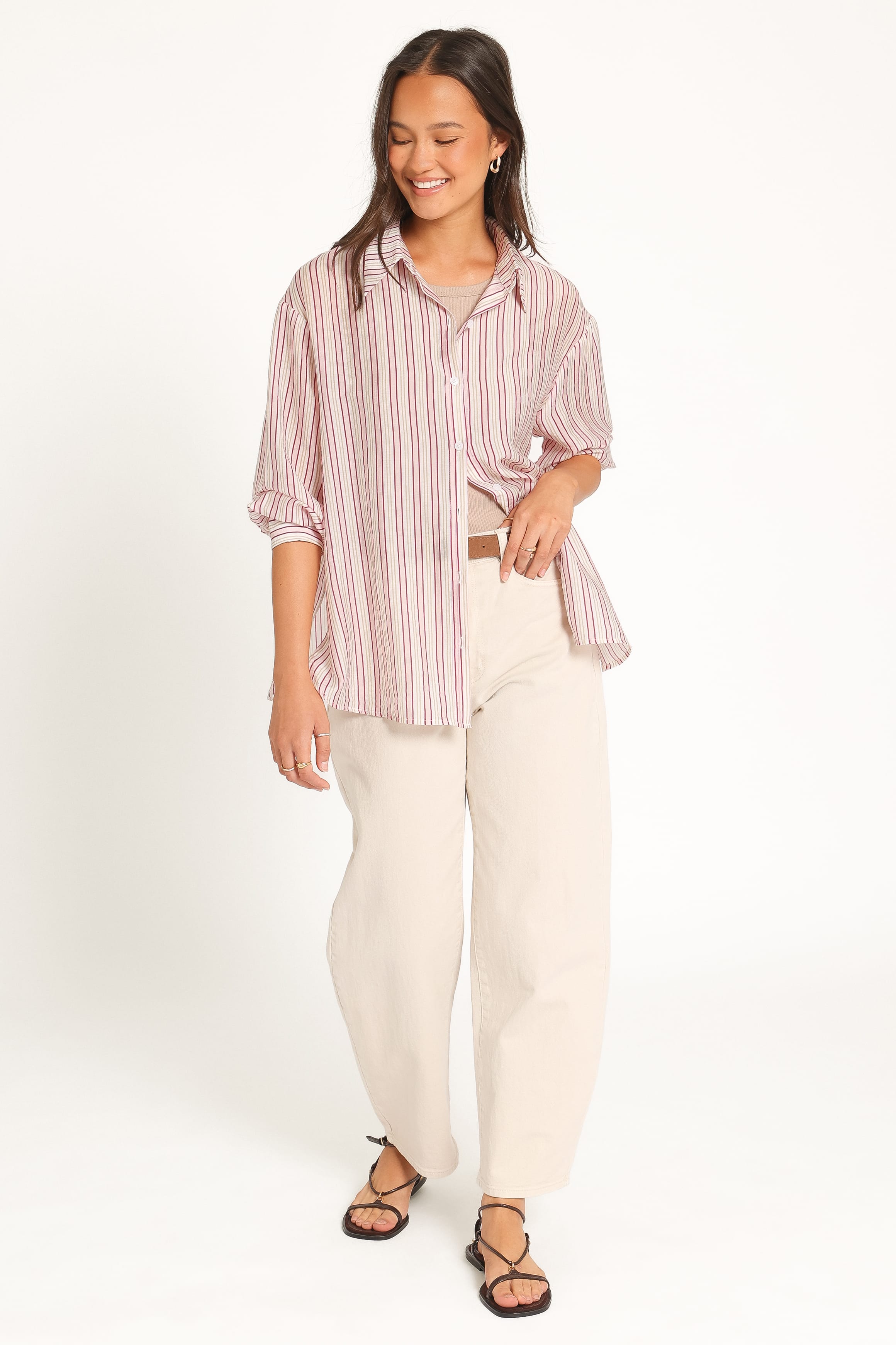 TOPS Nuala Oversized Shirt - Pink Candy Stripe