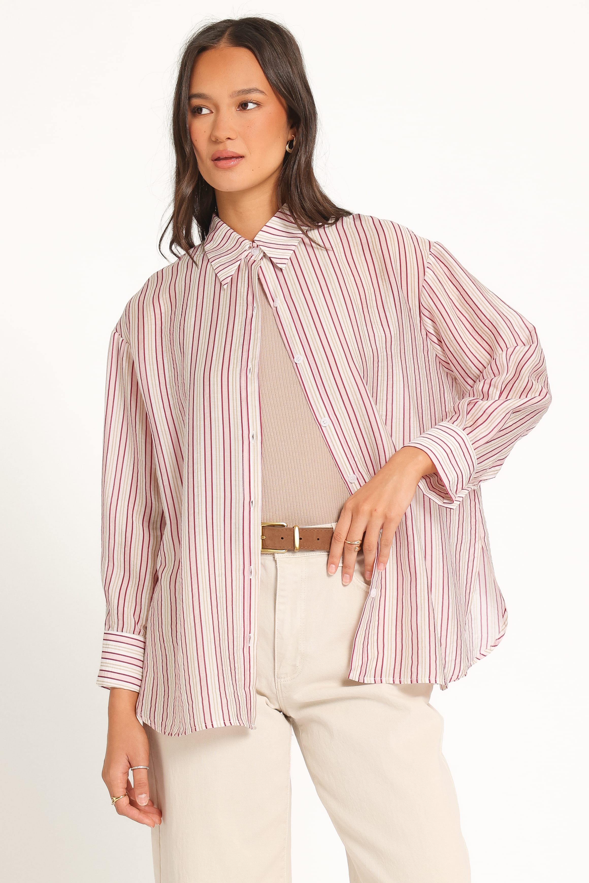 TOPS Nuala Oversized Shirt - Pink Candy Stripe