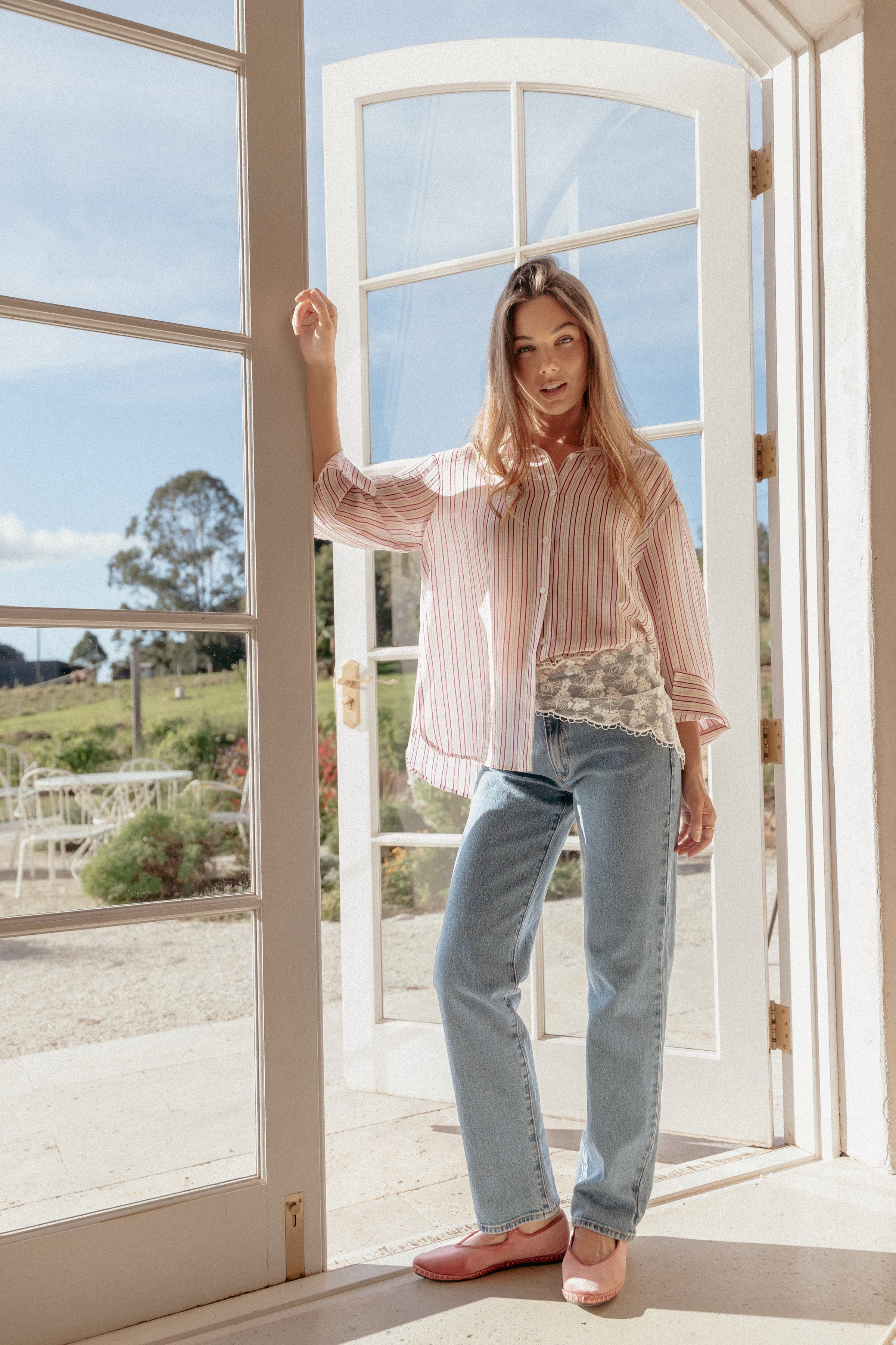 TOPS Nuala Oversized Shirt - Pink Candy Stripe