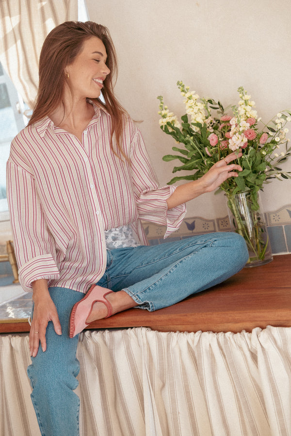 TOPS Nuala Oversized Shirt - Pink Candy Stripe