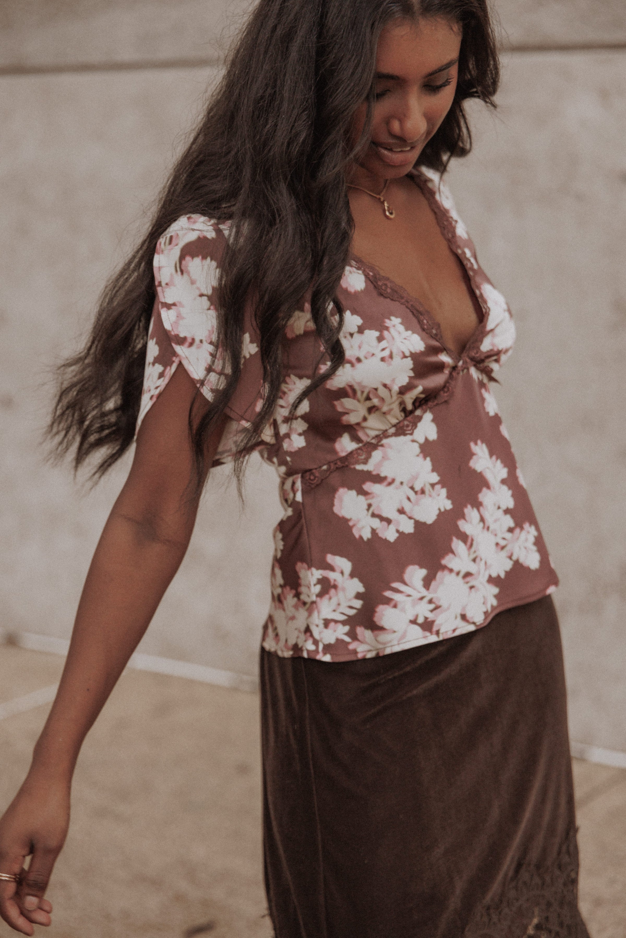 TOPS Owen Lace Insert Top - Pink Rum Floral