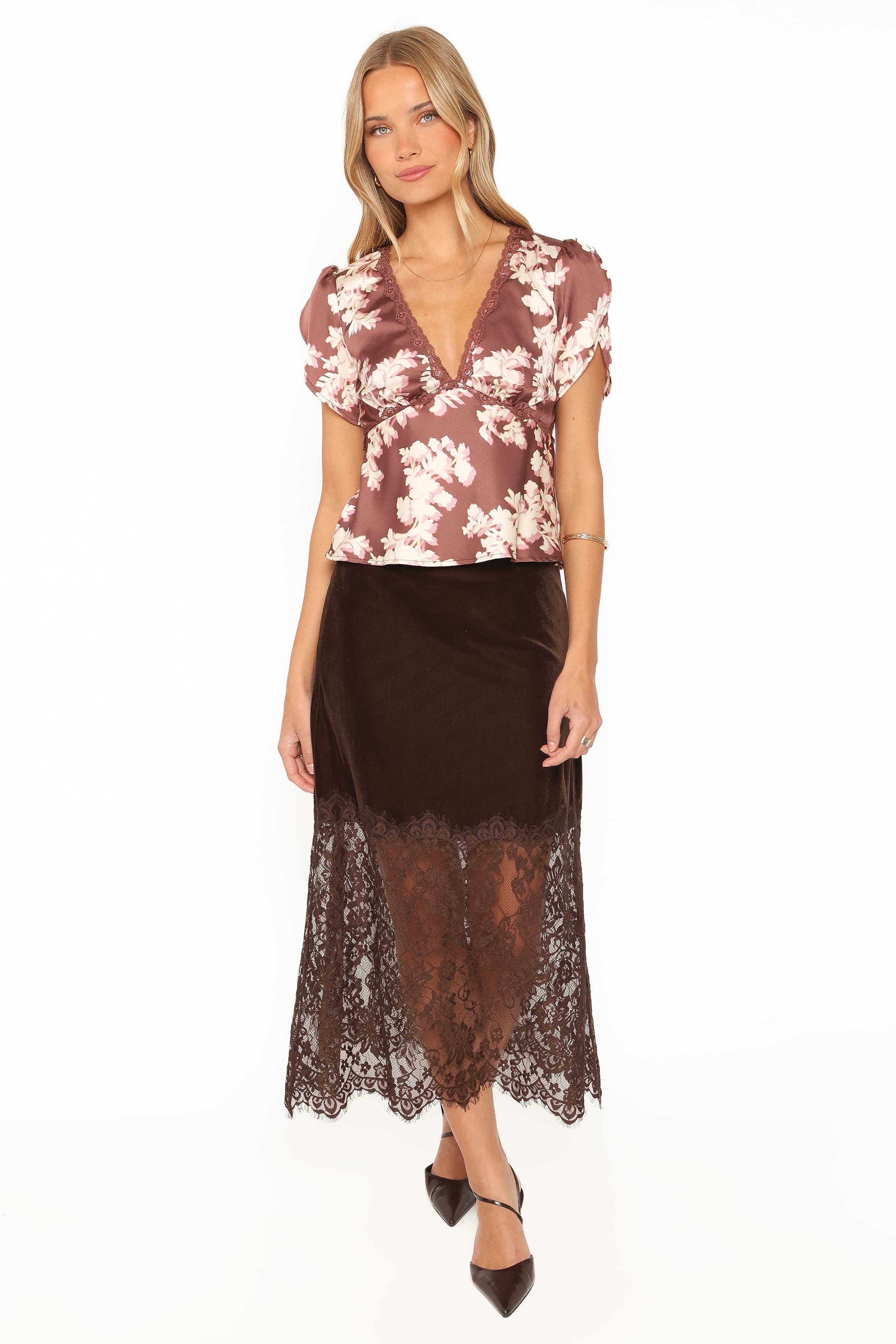 TOPS Owen Lace Insert Top - Pink Rum Floral