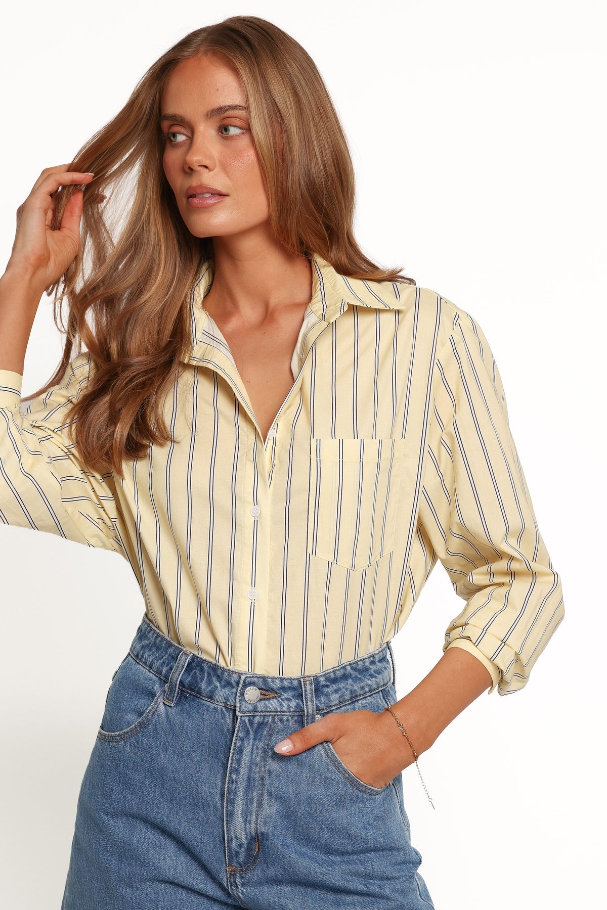 TOPS Palmer Button Down Shirt - Butter Yellow Stripe