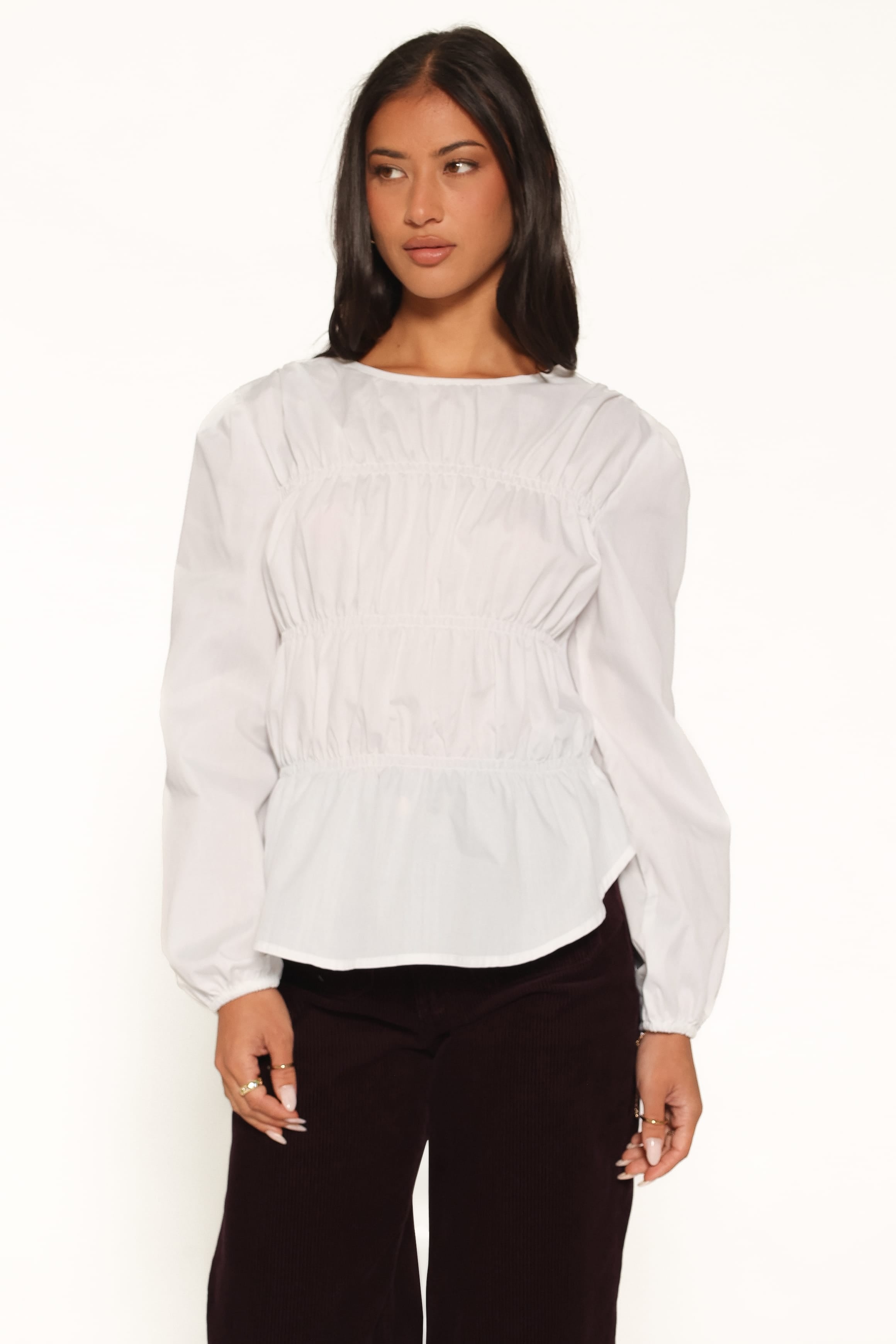 TOPS Patty Gathered Top - White