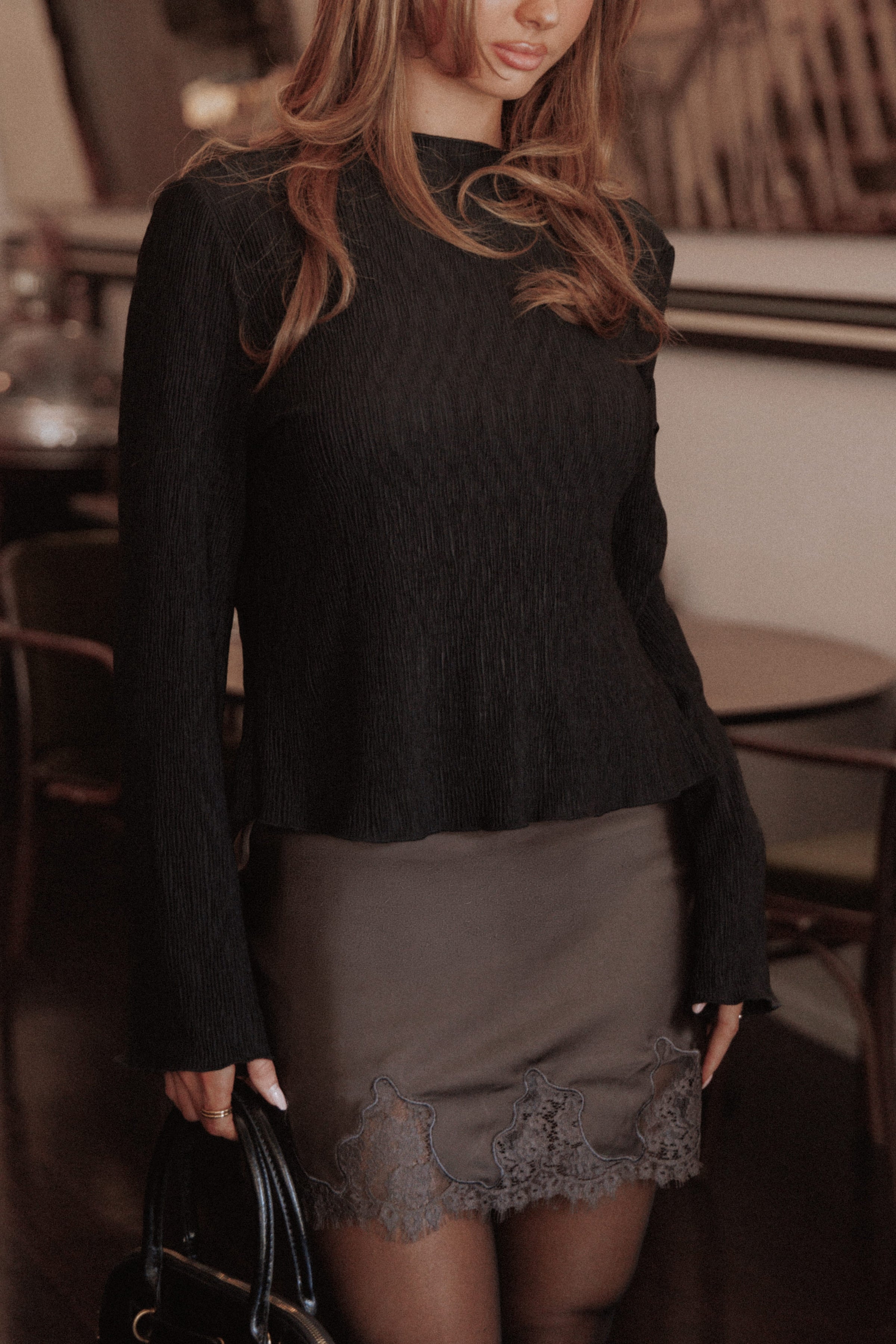 TOPS Penny Plisse Top - Black