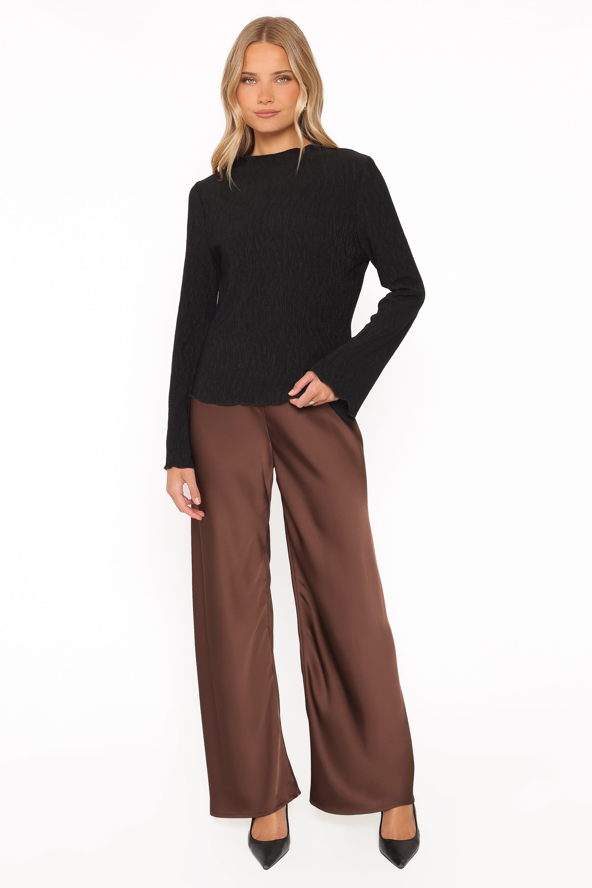 TOPS Penny Plisse Top - Black