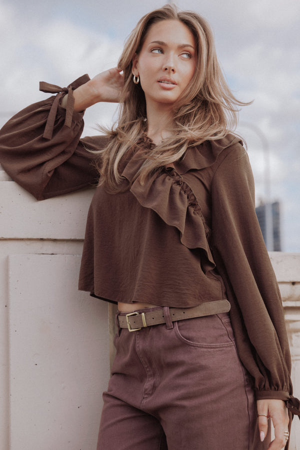 TOPS Quinley Ruffle Top - Chocolate