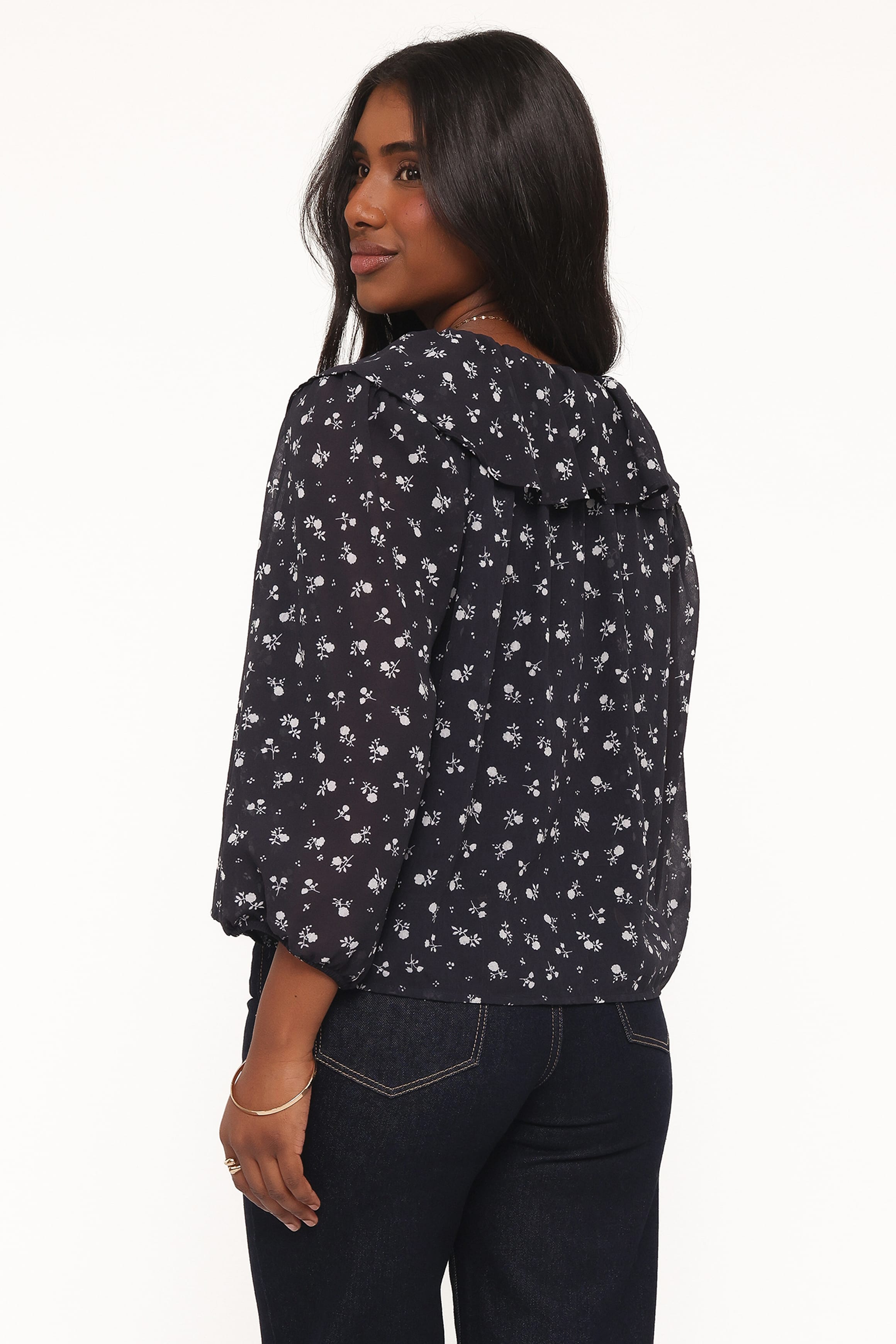 TOPS Reina Ruffle Top - Black Floral