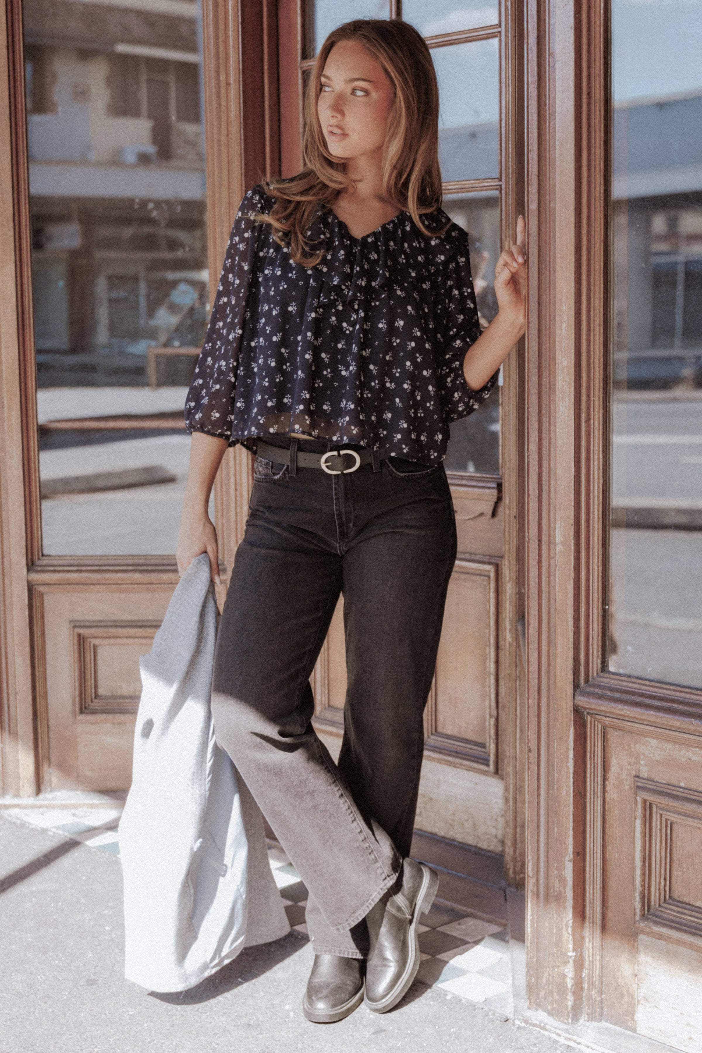 TOPS Reina Ruffle Top - Black Floral